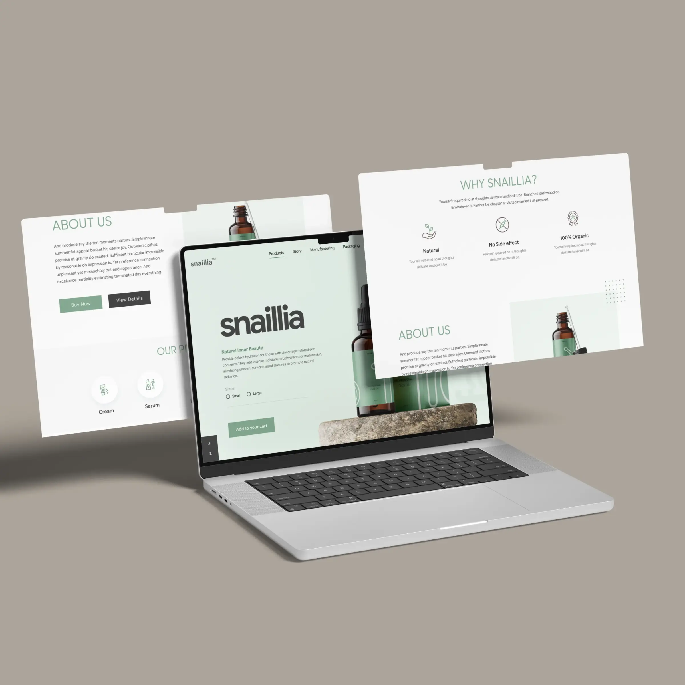 Snaillia storefront — content and trust sections designed by Convertica Studio