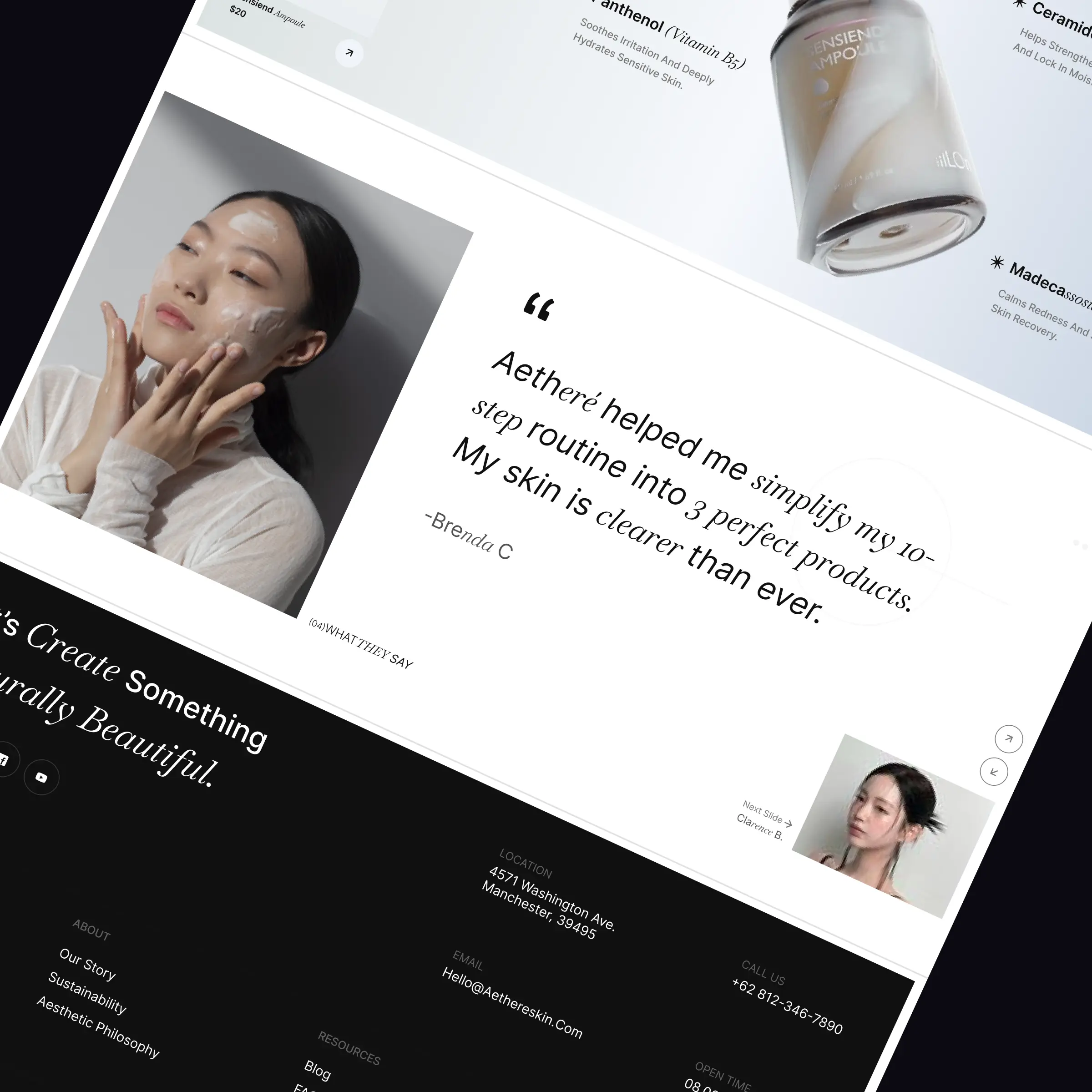 Ayune storefront — content and trust sections designed by Convertica Studio