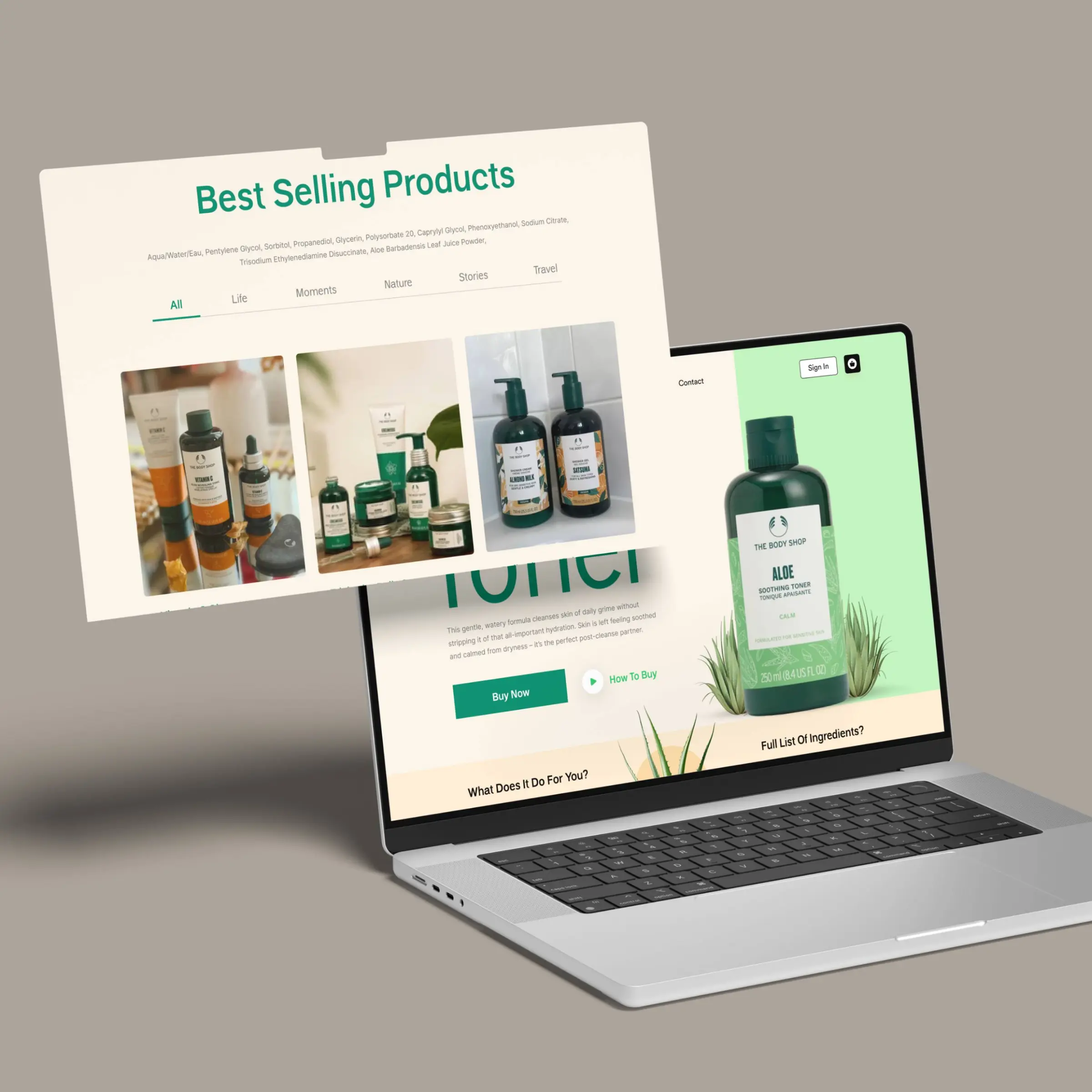 The Body Shop storefront — product presentation designed by Convertica Studio
