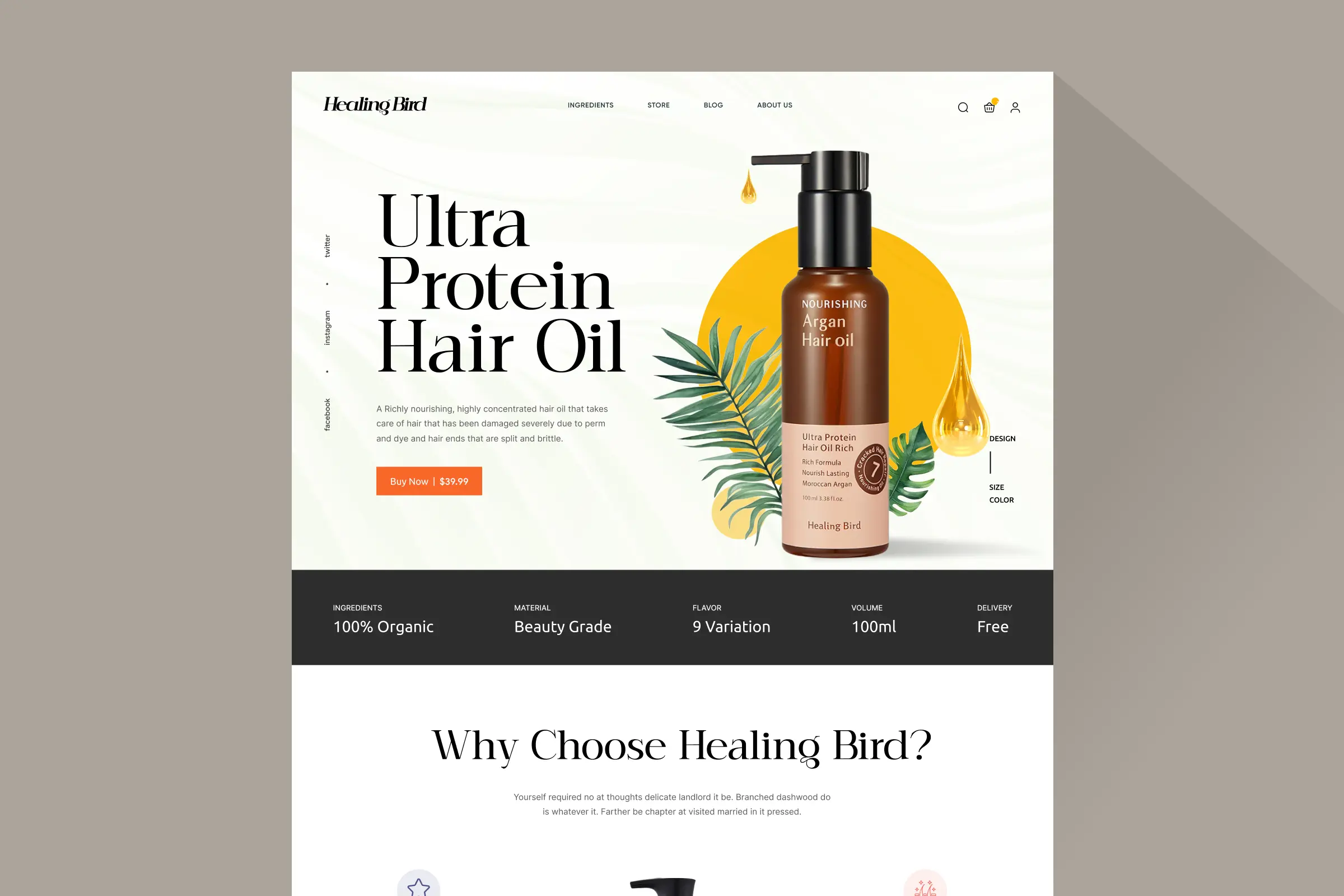 Healing Bird storefront — product presentation designed by Convertica Studio
