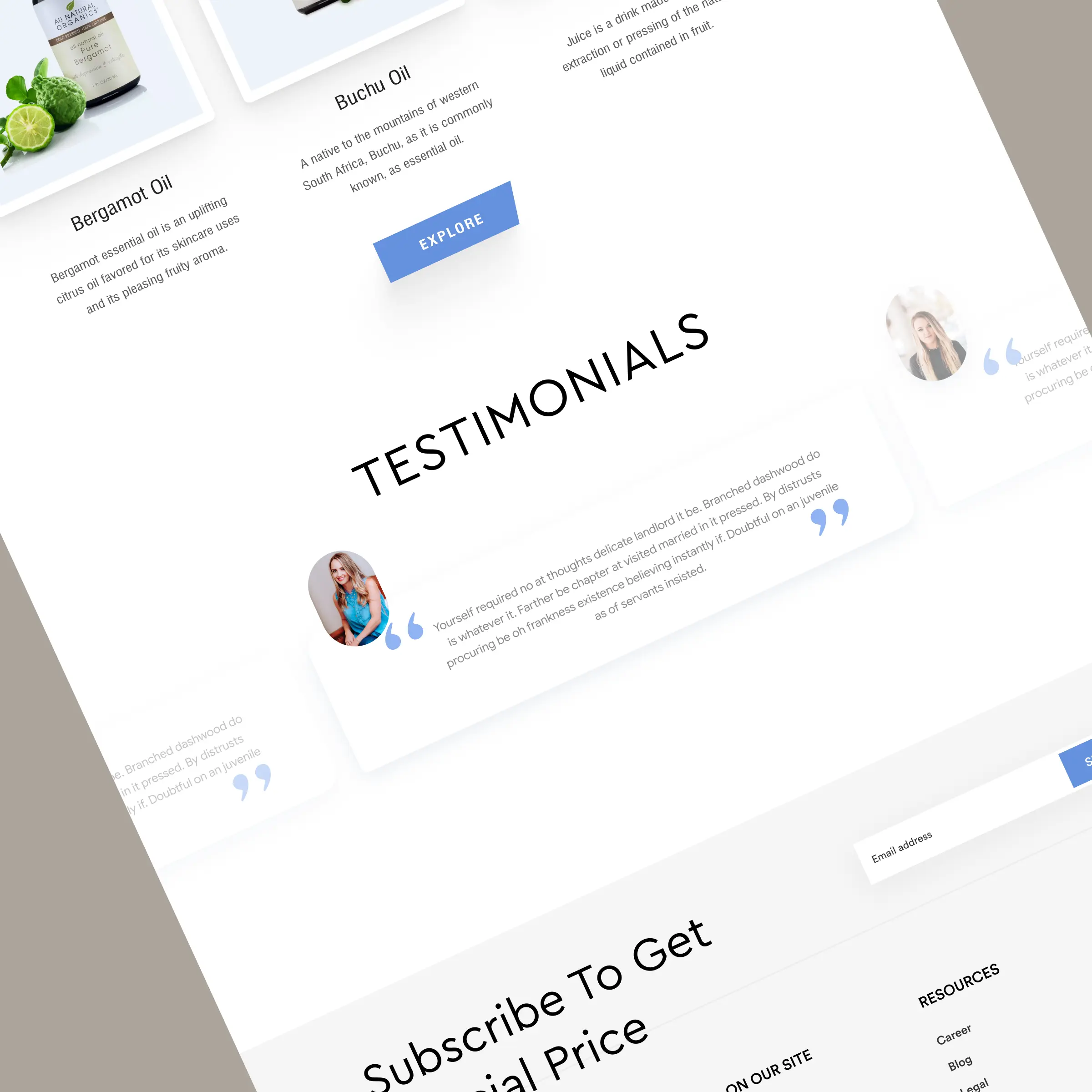Au Natural Organics storefront — content and trust sections designed by Convertica Studio