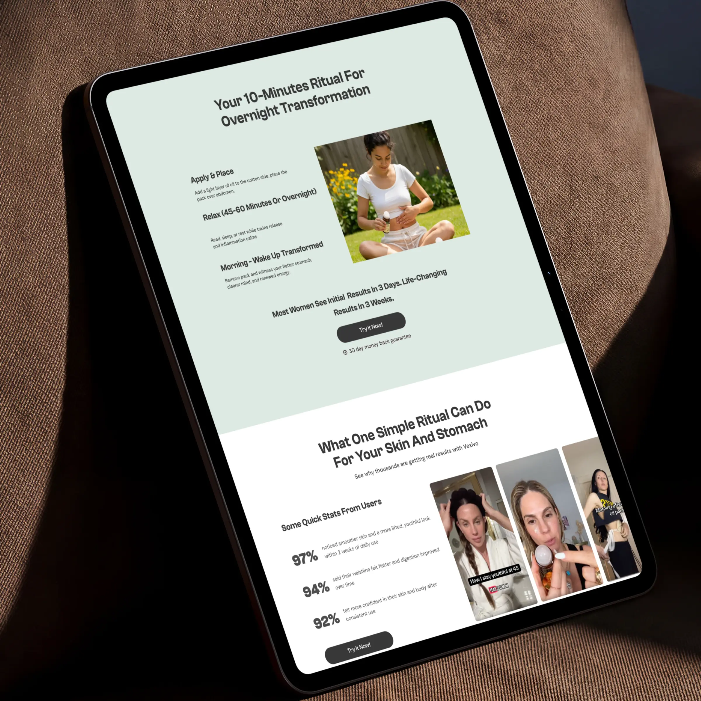 Redesigned Vexivo product page section