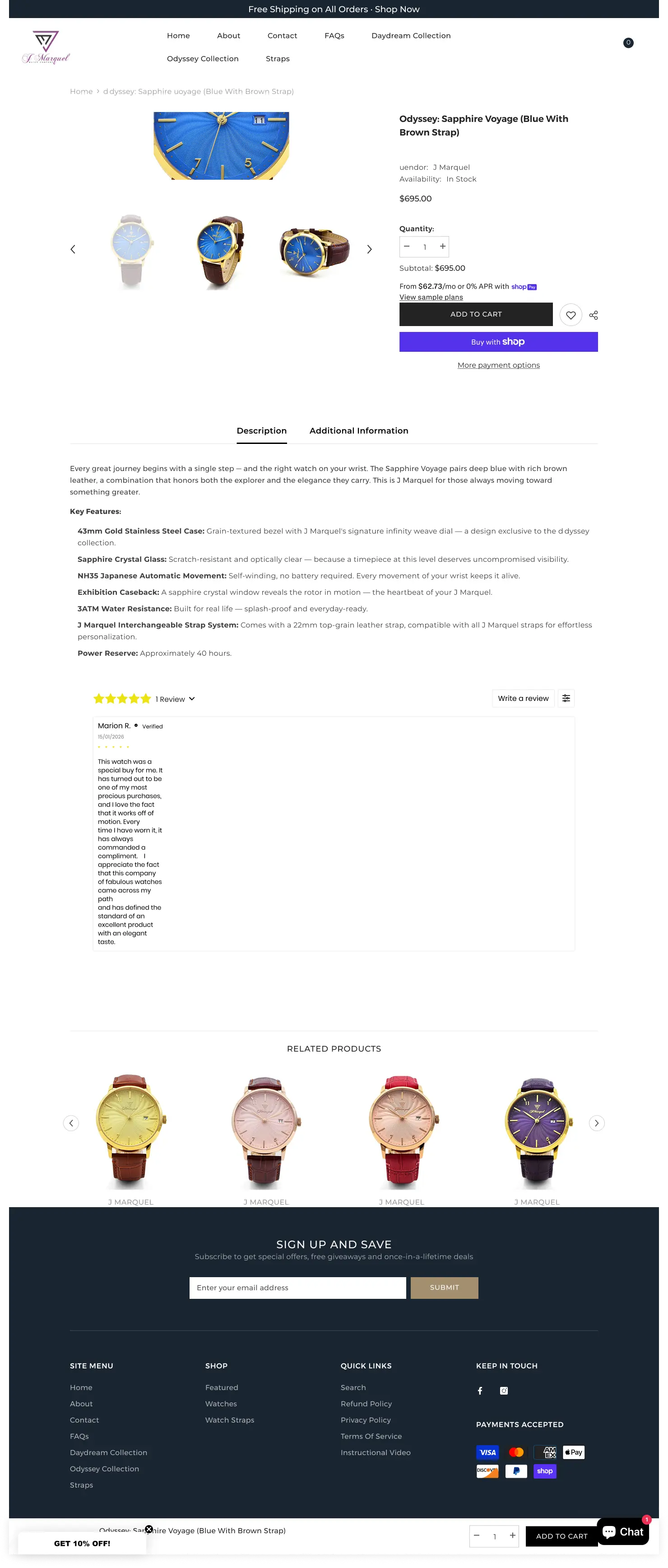 J Marquel product page before the CRO redesign