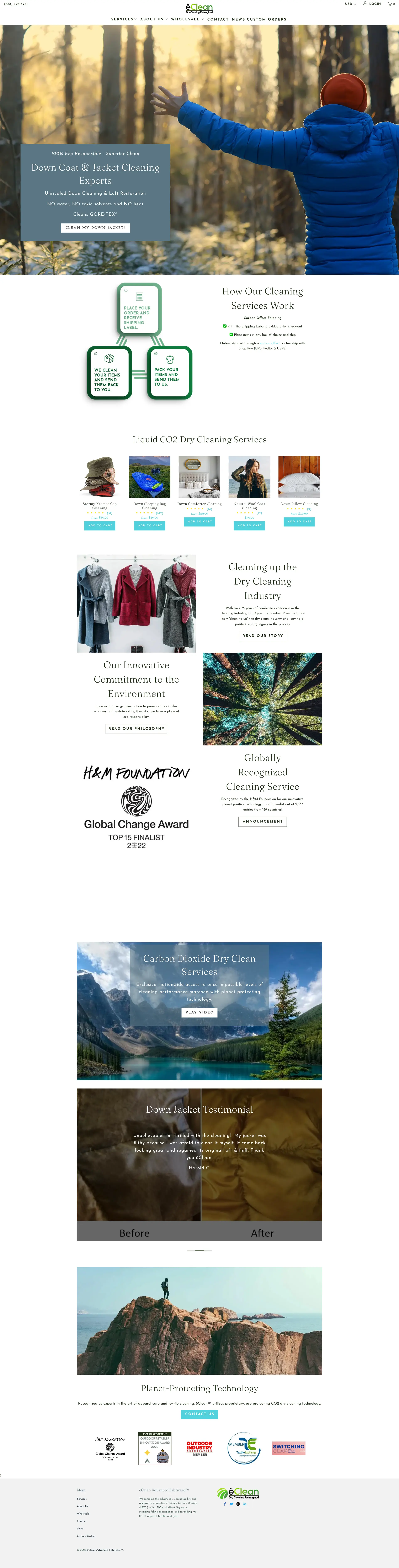 Premium Garment Cleaning Shopify store before the CRO redesign