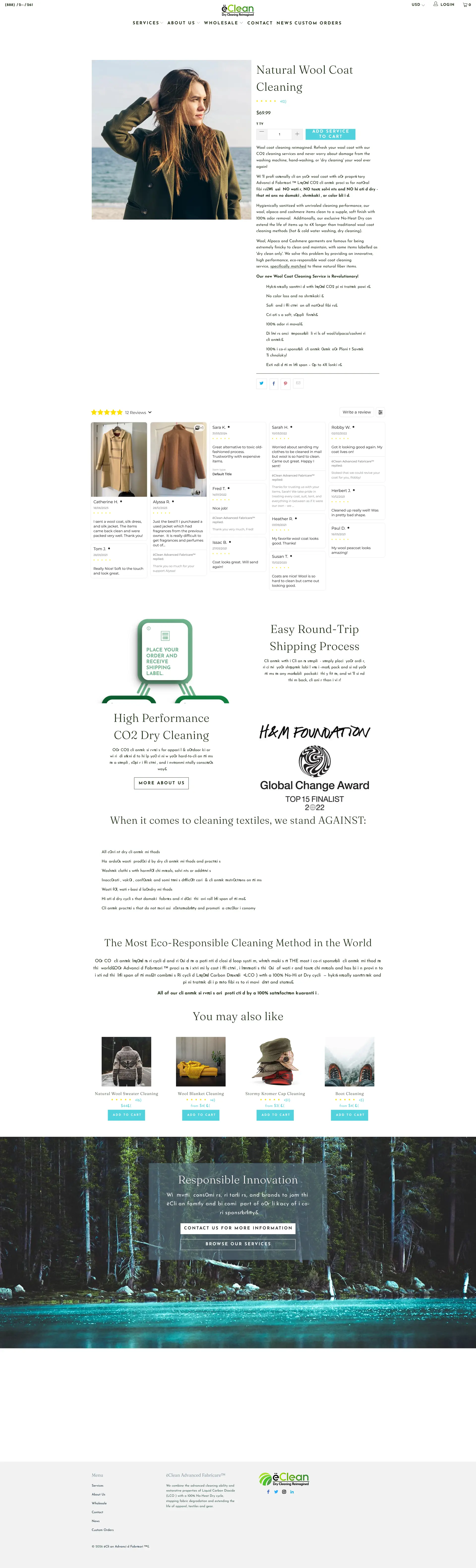 Premium Garment Cleaning product page before the CRO redesign