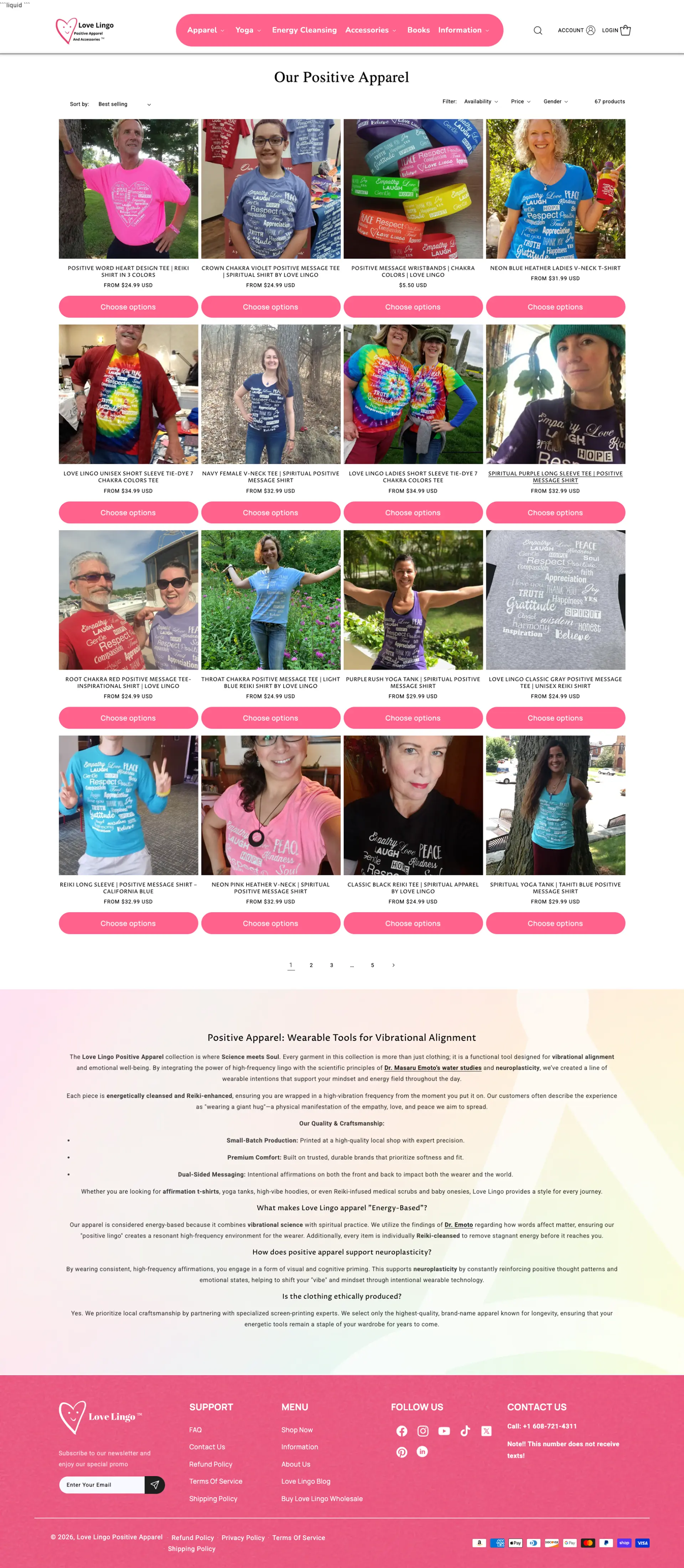 Love Lingo collection page before the CRO redesign