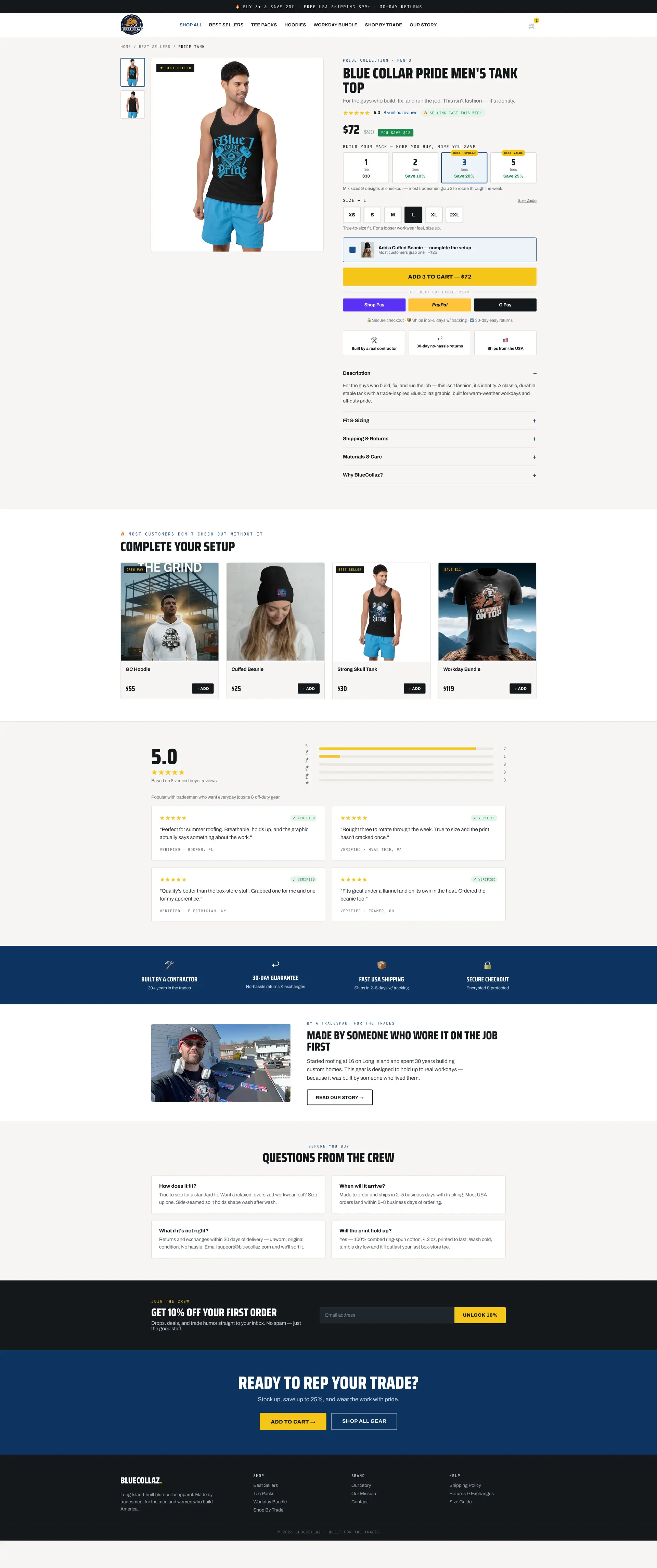 BlueCollaz store after the Convertica redesign
