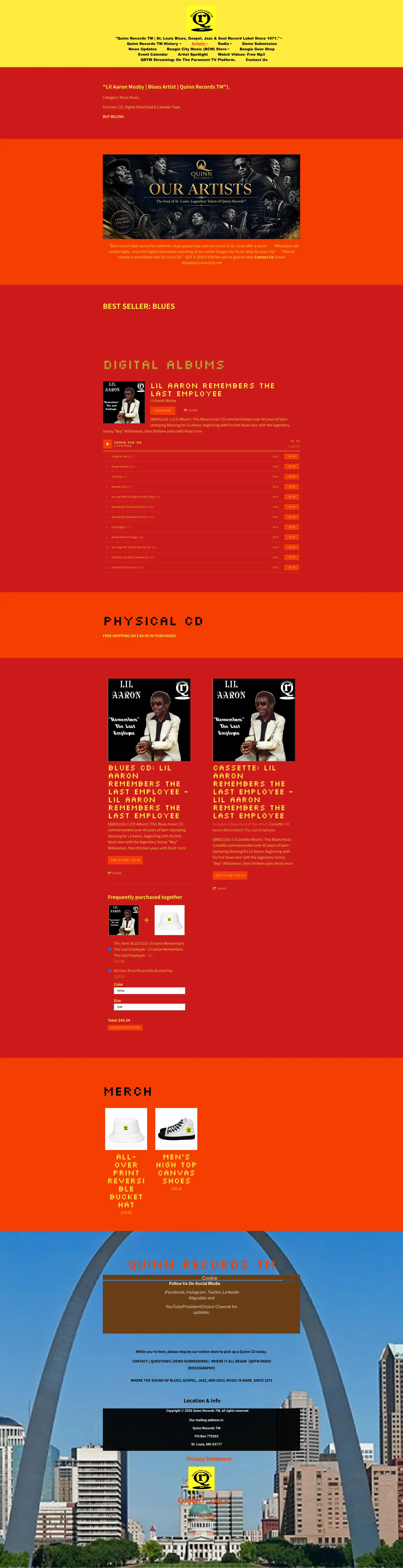 Quinn Records artist page before the CRO redesign