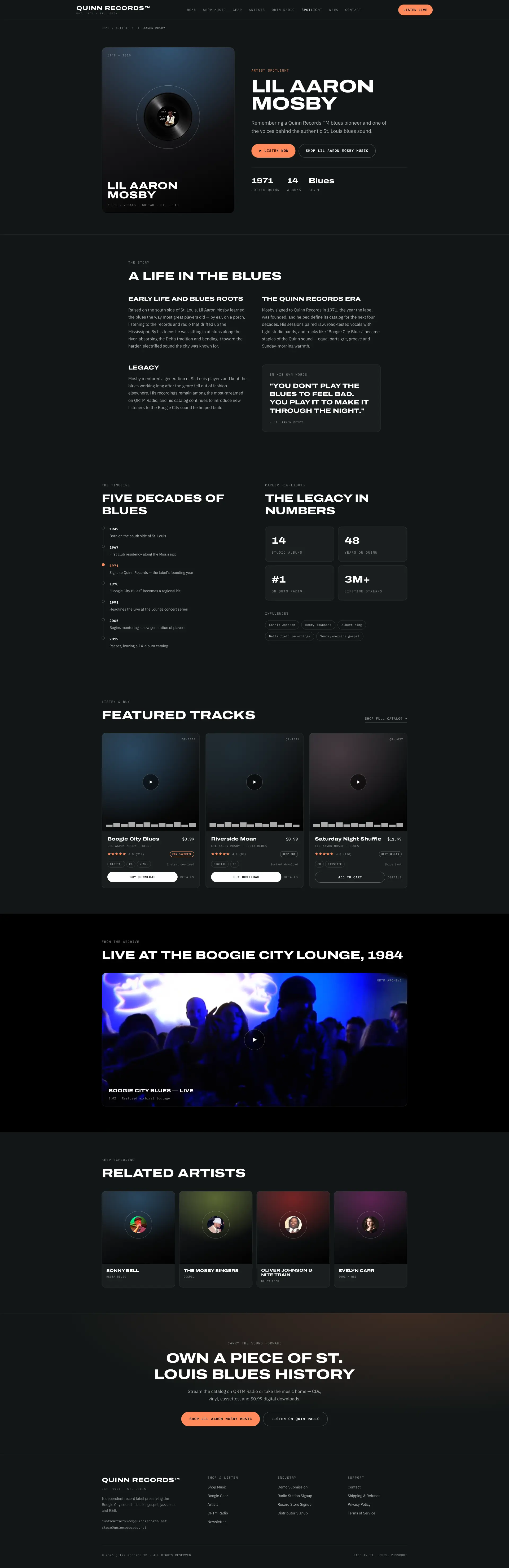Quinn Records artist page rebuilt on the audit recommendations