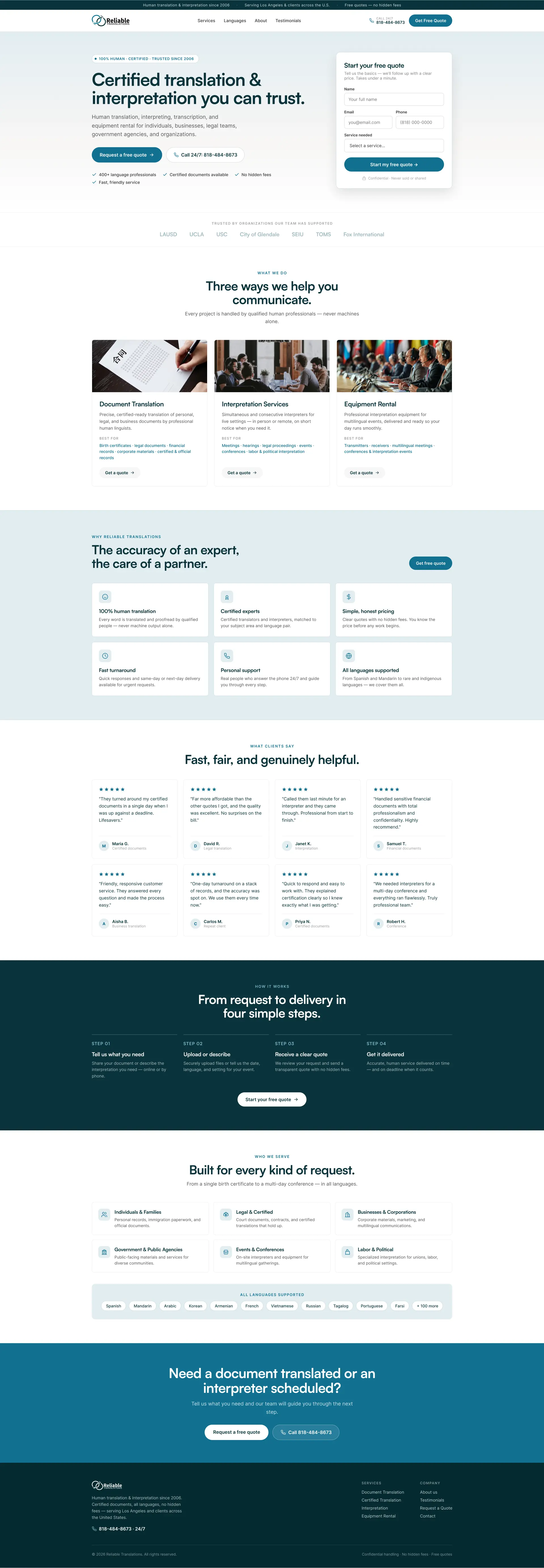 Reliable Translations store after the Convertica redesign