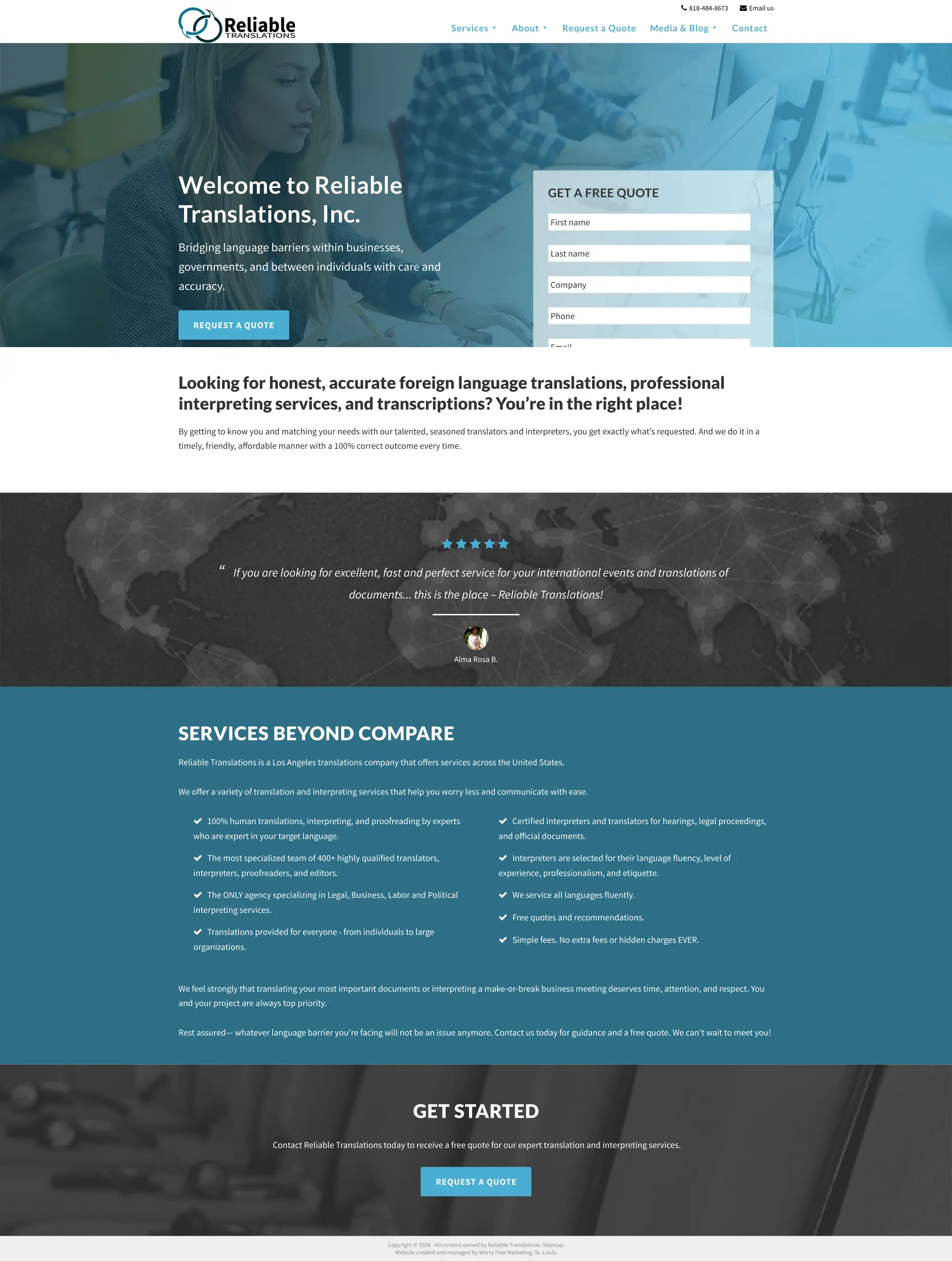 Reliable Translations Shopify store before the CRO redesign