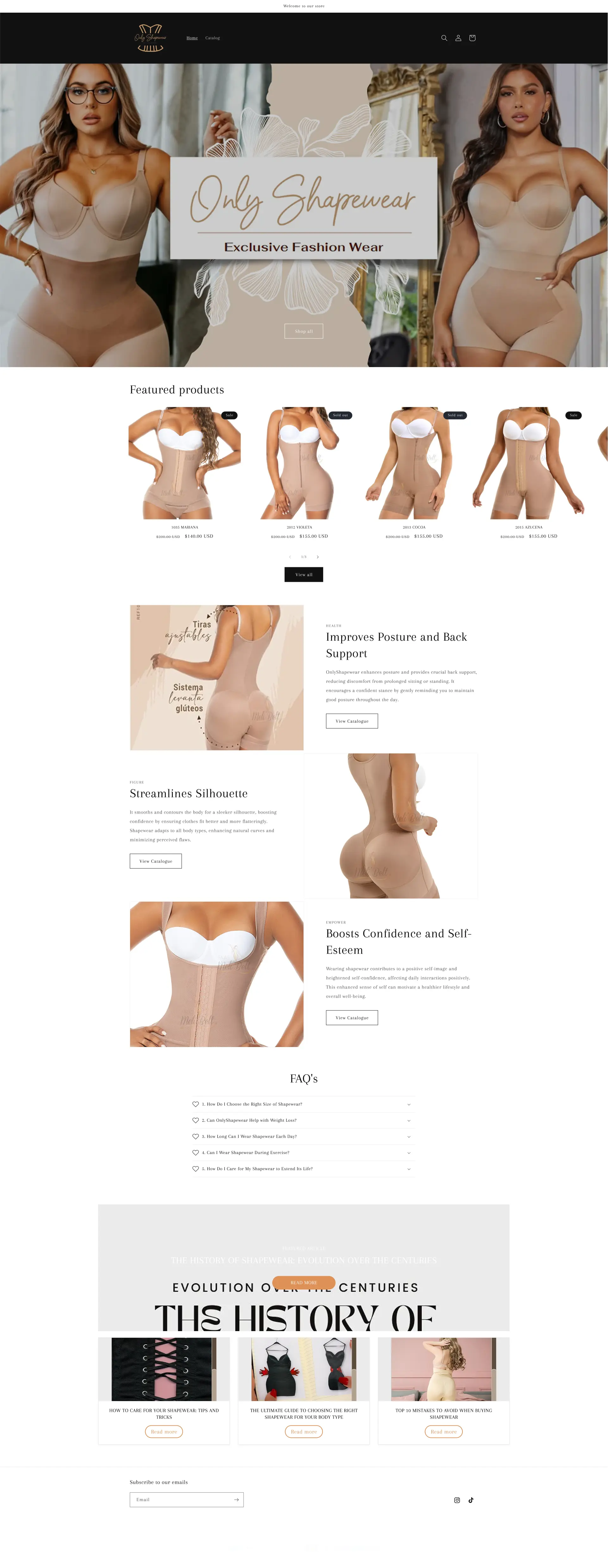 Only Shapewear Shopify store before the CRO redesign