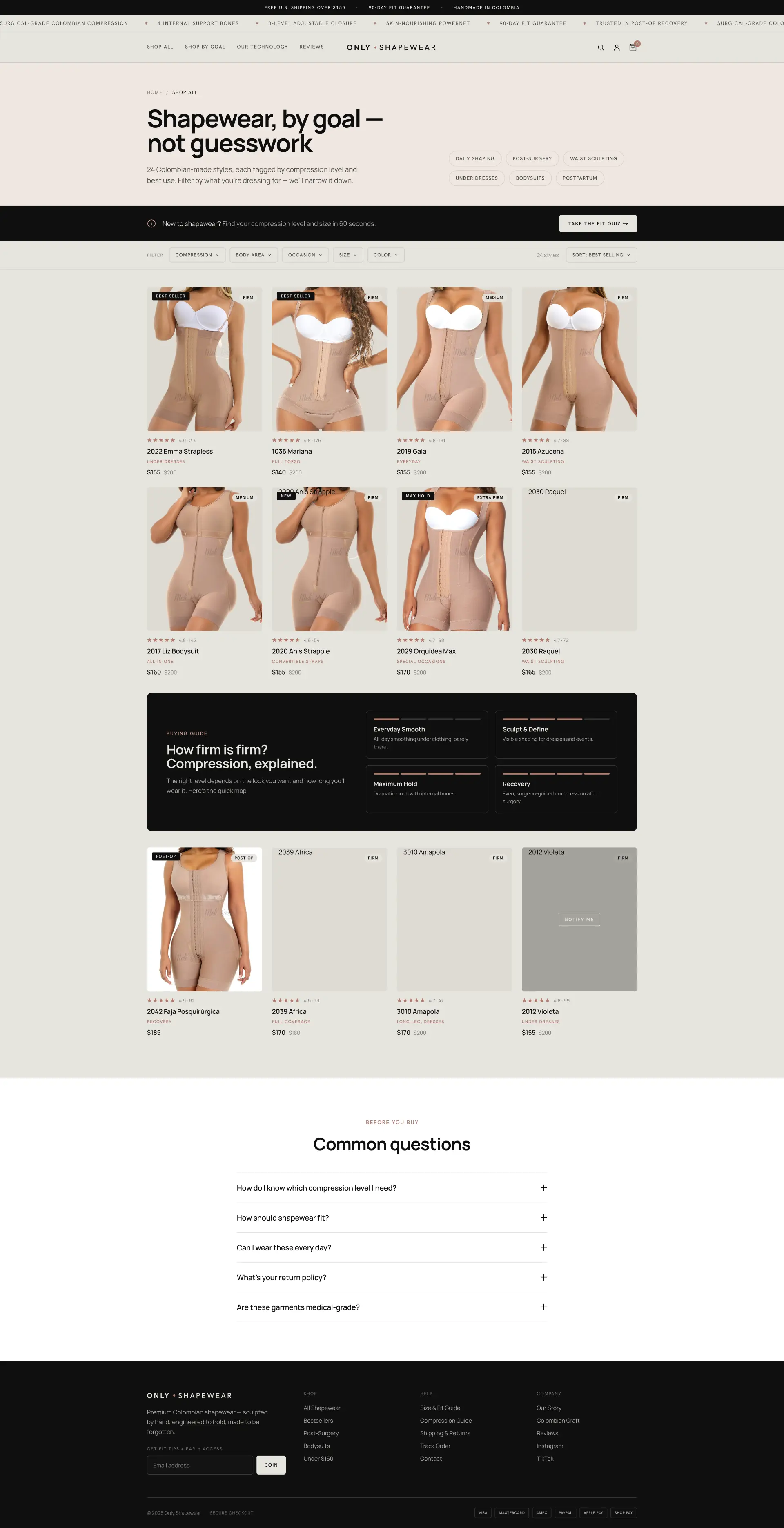 Only Shapewear collection page rebuilt on the audit recommendations