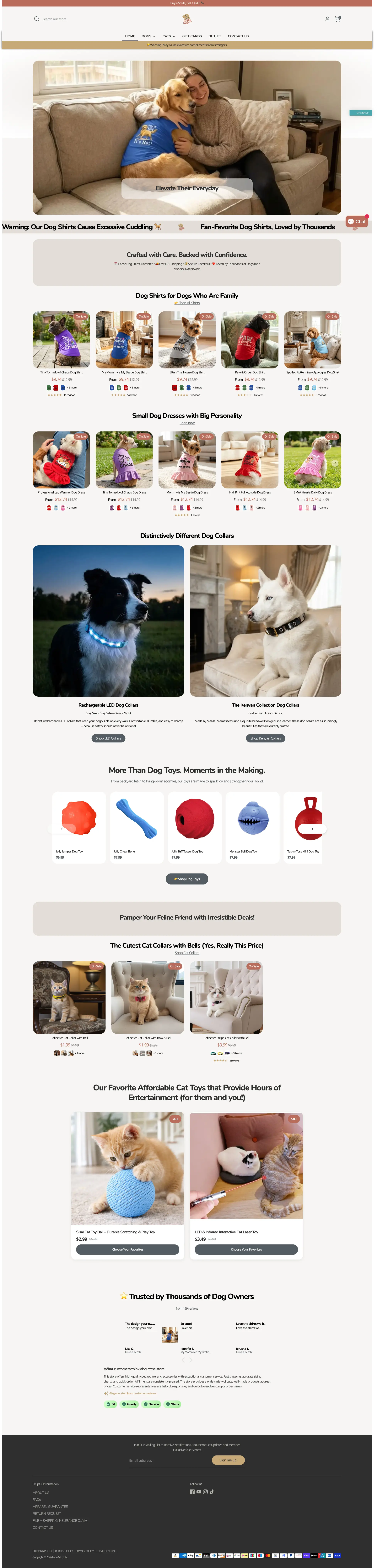 Luna Leash Shopify store before the CRO redesign