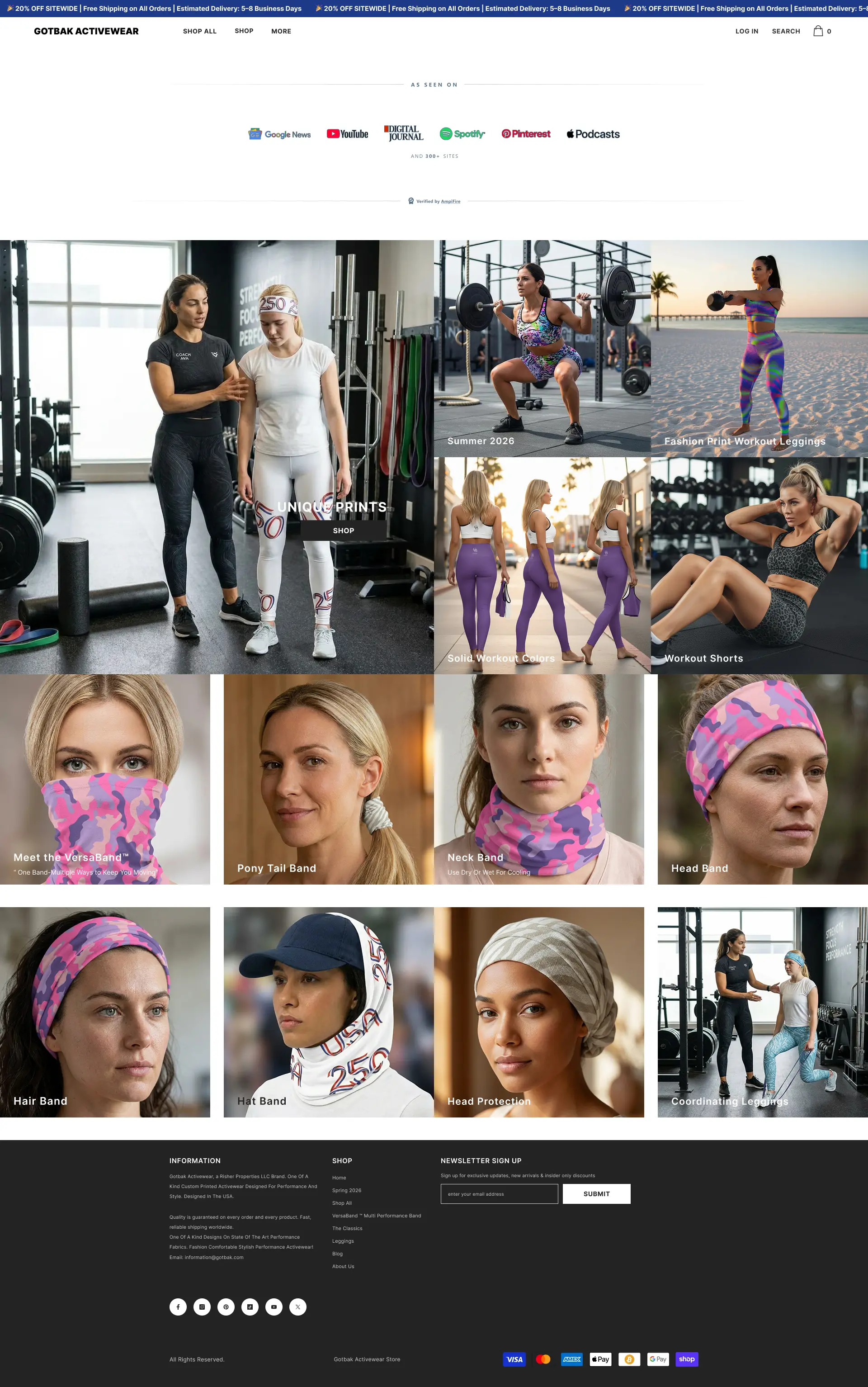 GotBak Active Wear Shopify store before the CRO redesign