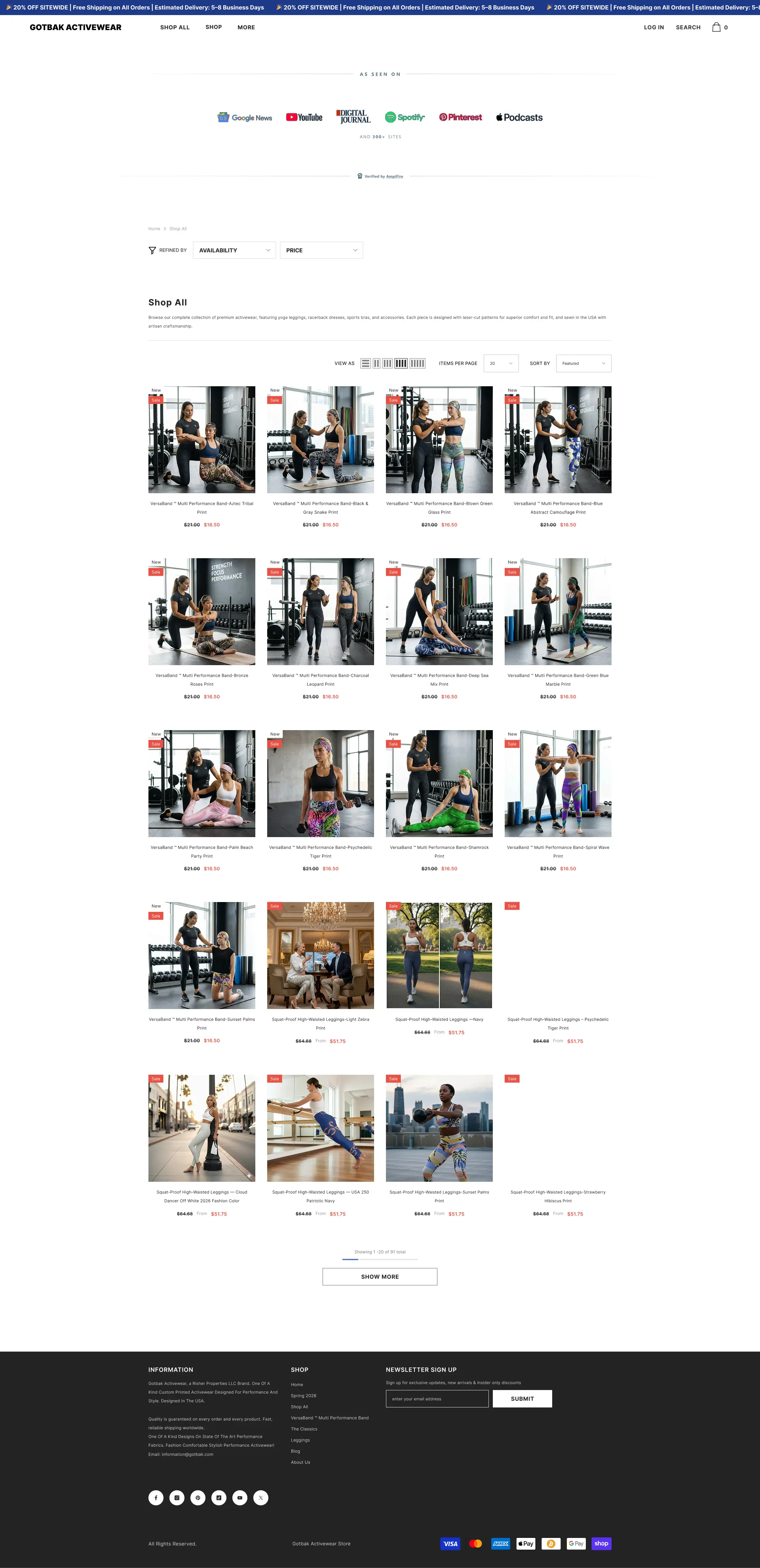 GotBak Active Wear collection   old page before the CRO redesign