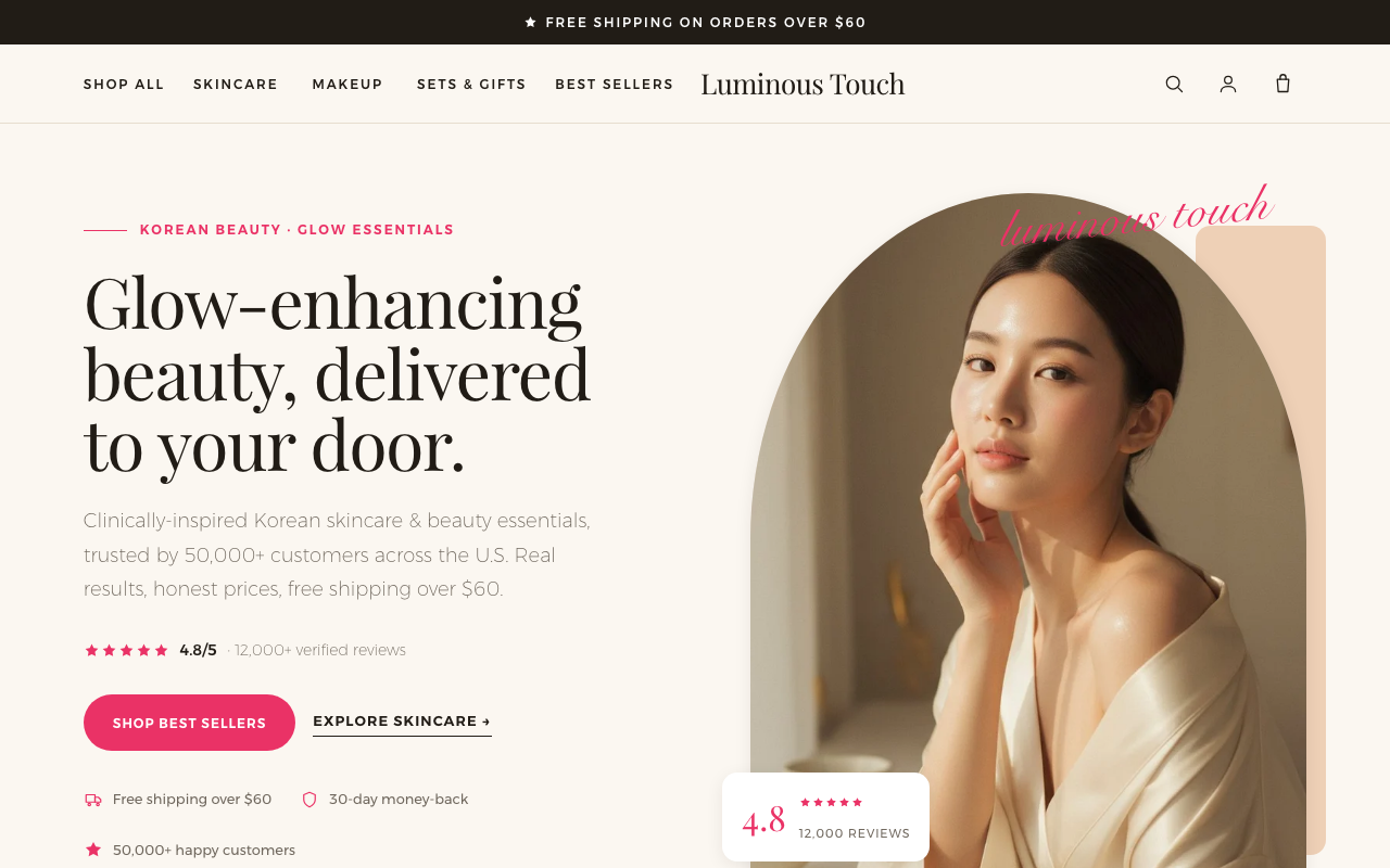Luminous Touch Shopify theme homepage