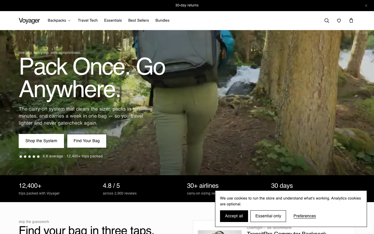 Voyager Shopify theme homepage