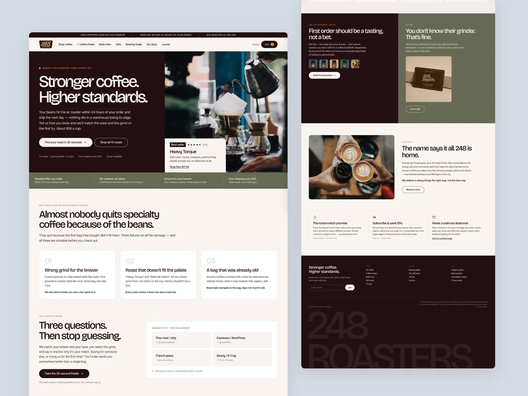 248 Roasters concept redesign: Homepage, two tall columns