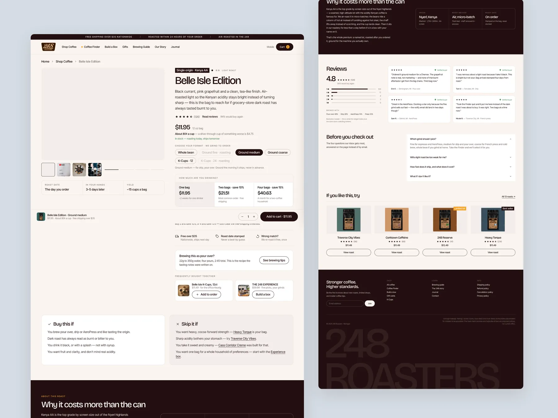 248 Roasters concept redesign: Product page, two tall columns