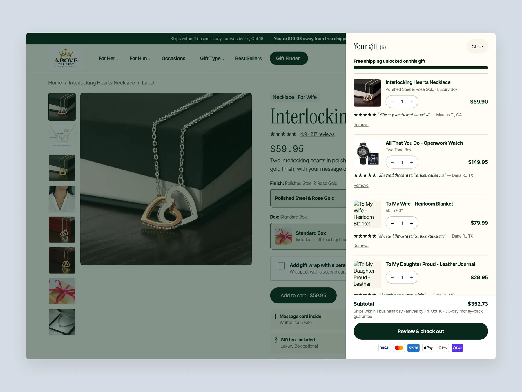 Above The Rest concept redesign: Cart slide over open over the product page, whole screen