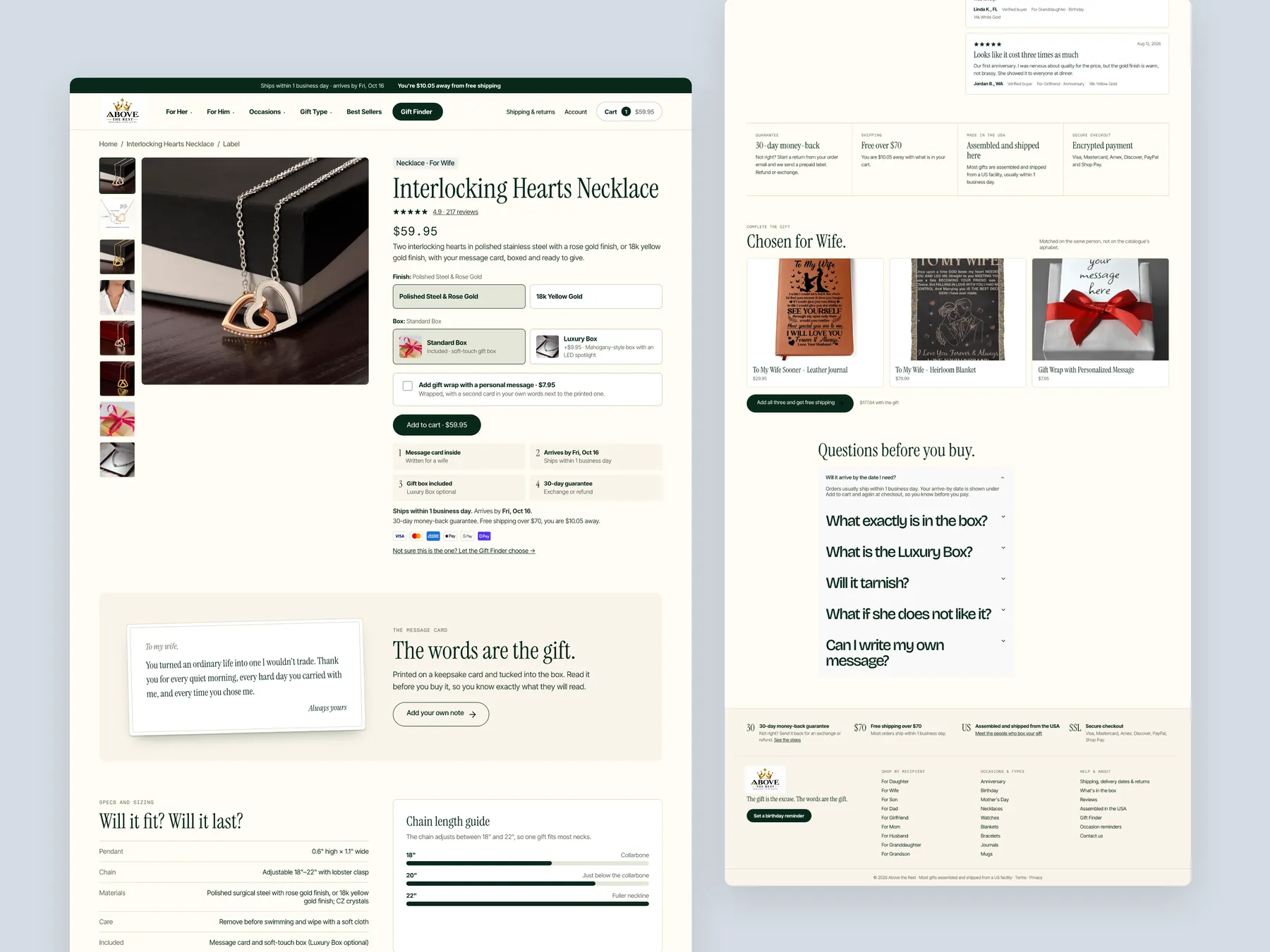 Above The Rest concept redesign: Product page, two tall columns