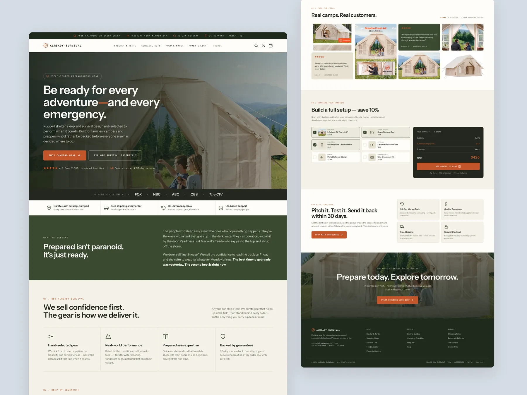 Already Survival concept redesign: Homepage, two tall columns