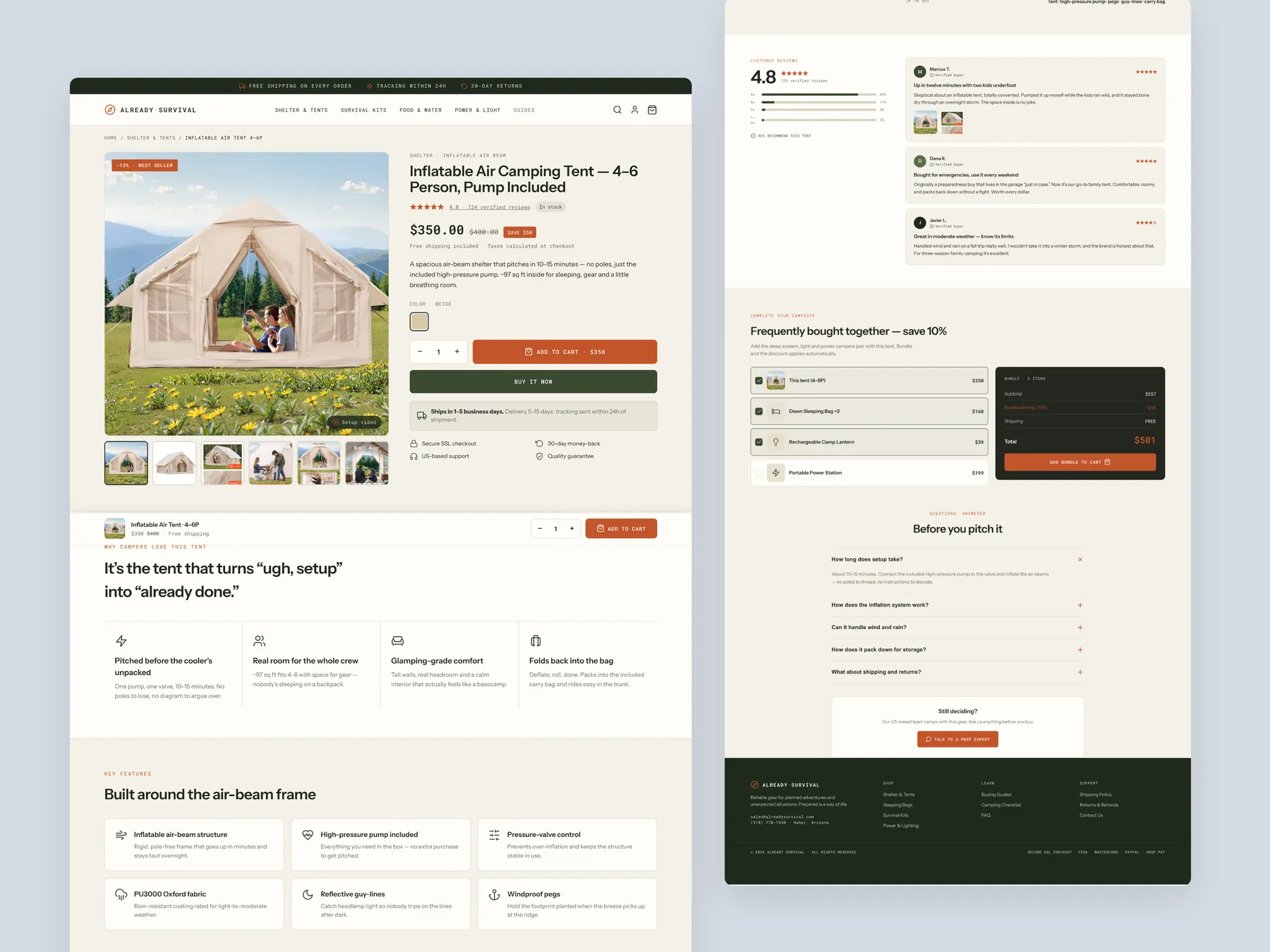 Already Survival concept redesign: Product page, two tall columns