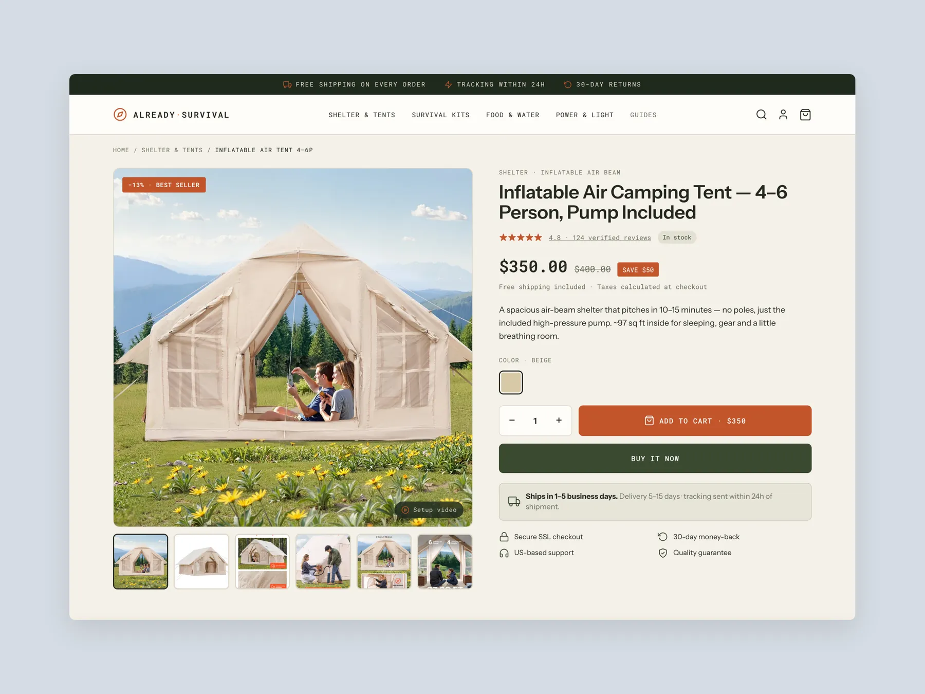 Already Survival concept redesign: Product page first screen: header and buy box