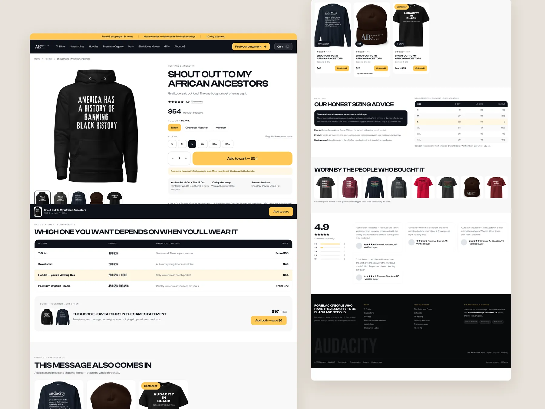 Audacity In Black concept redesign: Product page, two tall columns