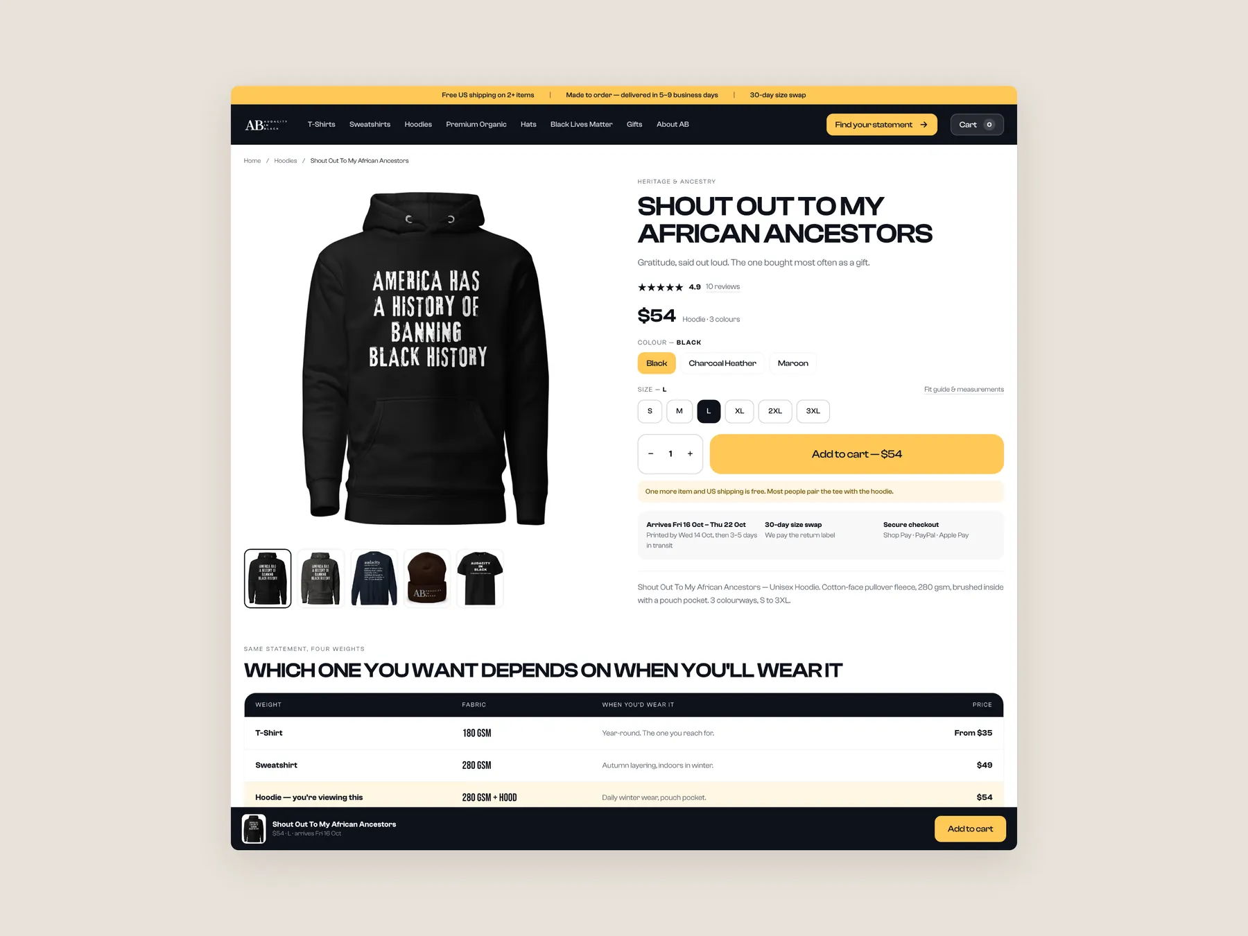 Audacity In Black concept redesign: Product page first screen: header and buy box