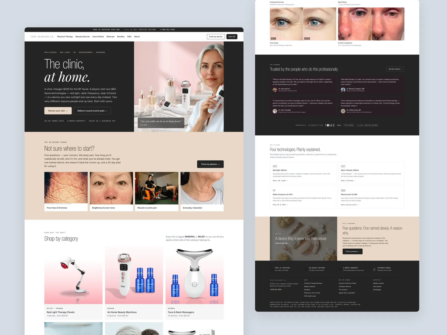 Awe Brands concept redesign: Homepage, two tall columns
