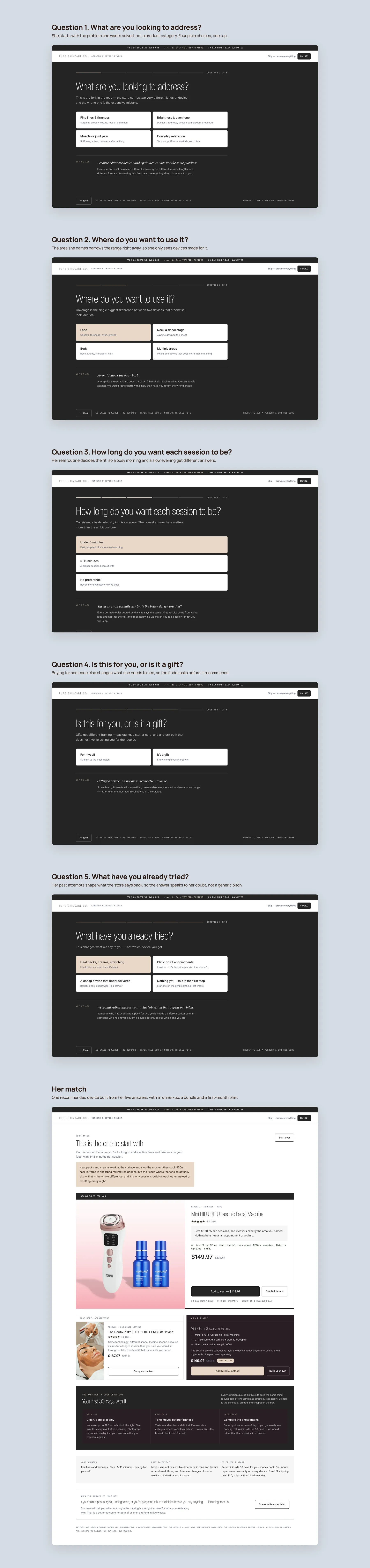 Awe Brands concept redesign: Concern and device finder, step by step