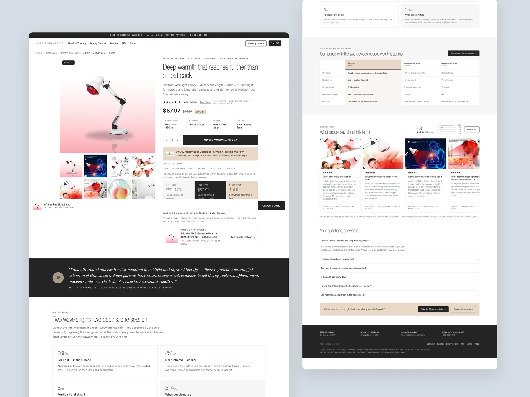 Awe Brands concept redesign: Product page, two tall columns