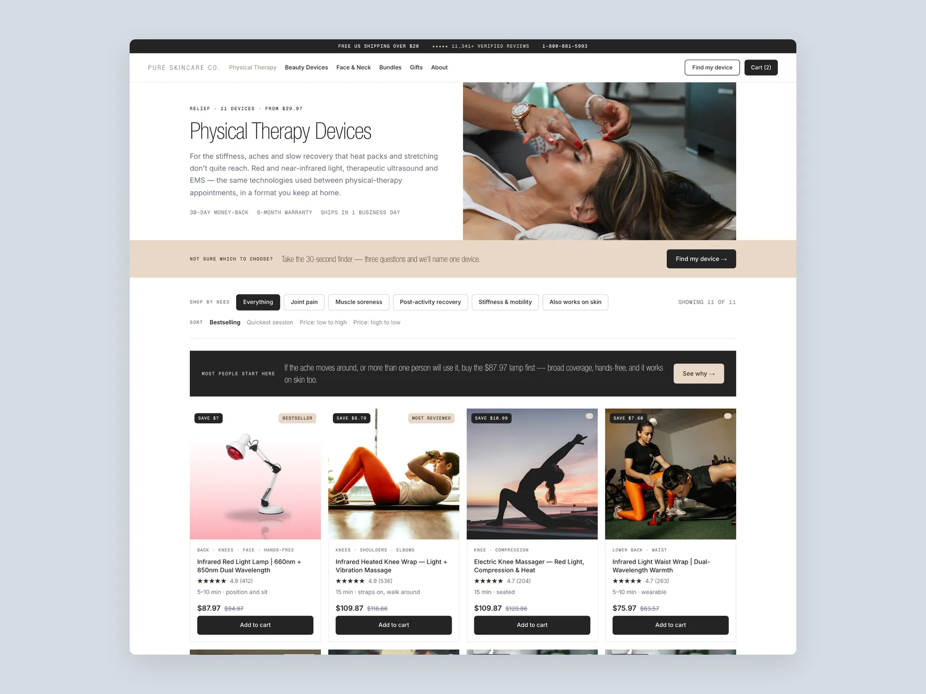 Awe Brands concept redesign: Collection page first screen: header, finder strip, filters, first row