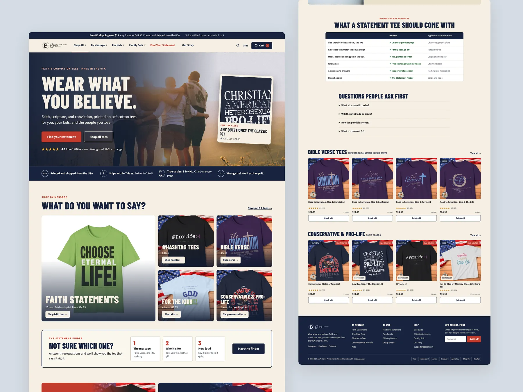 B1 Gear Store concept redesign: Homepage, two tall columns