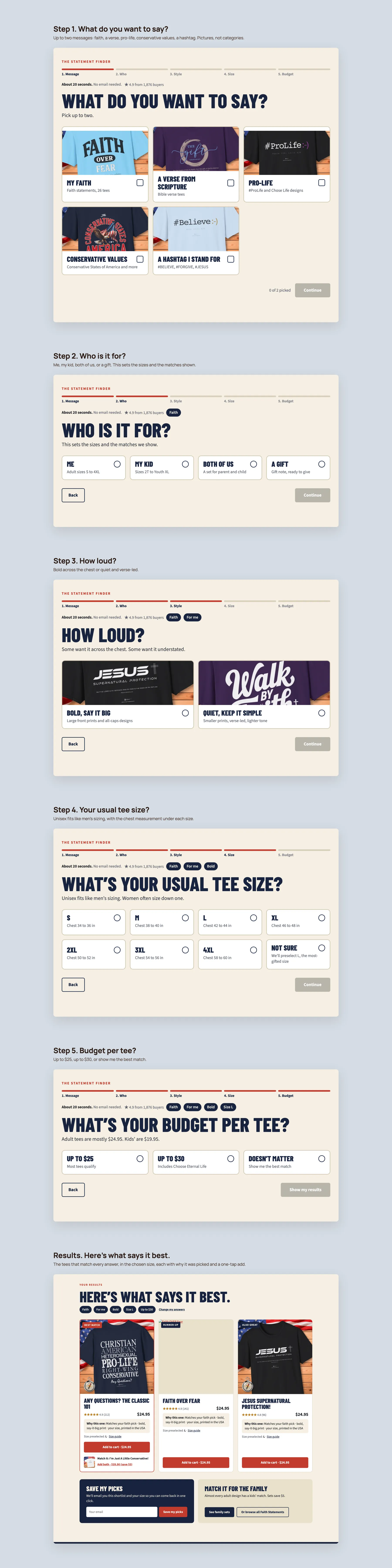 B1 Gear Store concept redesign: Statement finder, step by step