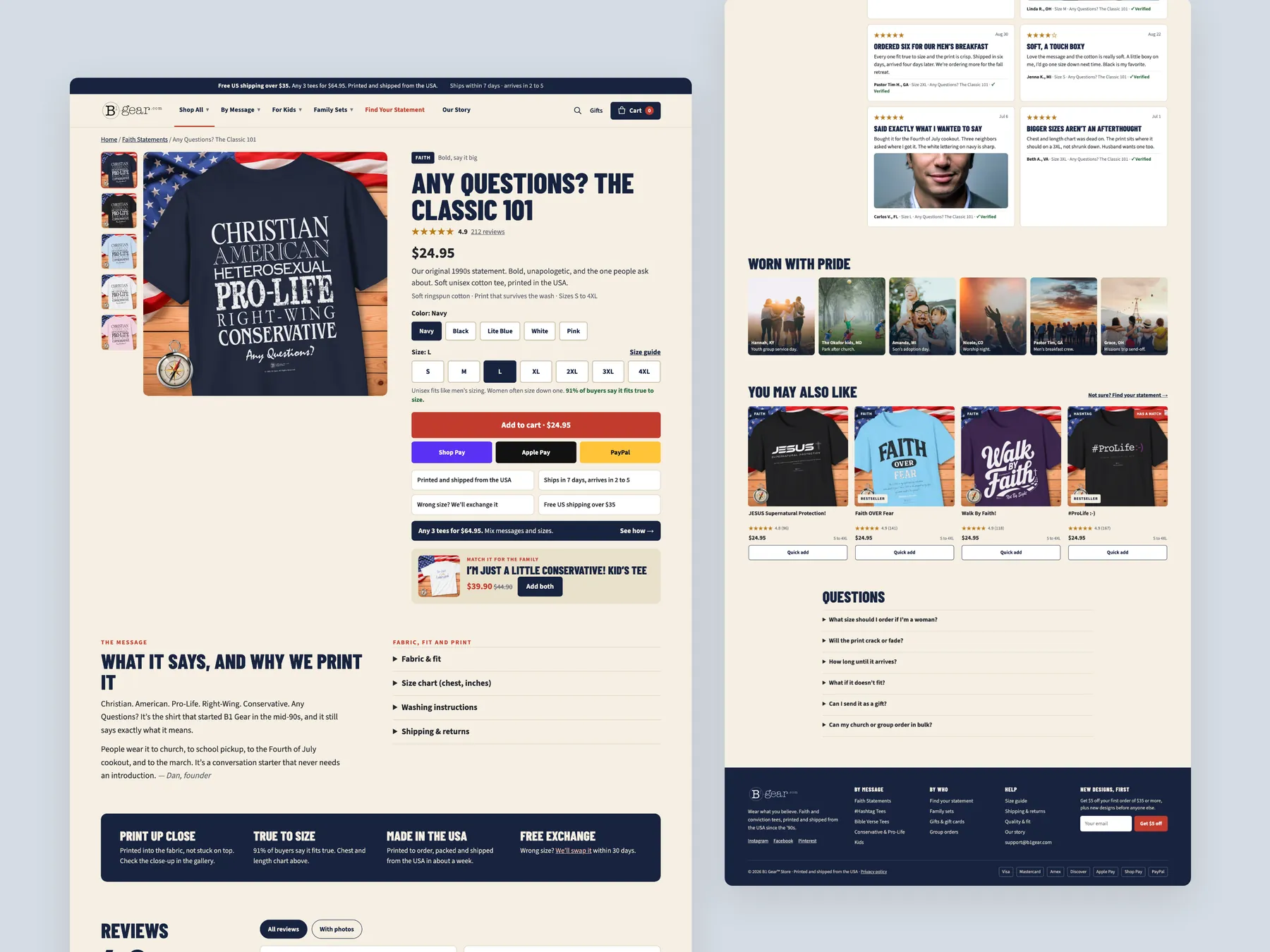 B1 Gear Store concept redesign: Product page, two tall columns