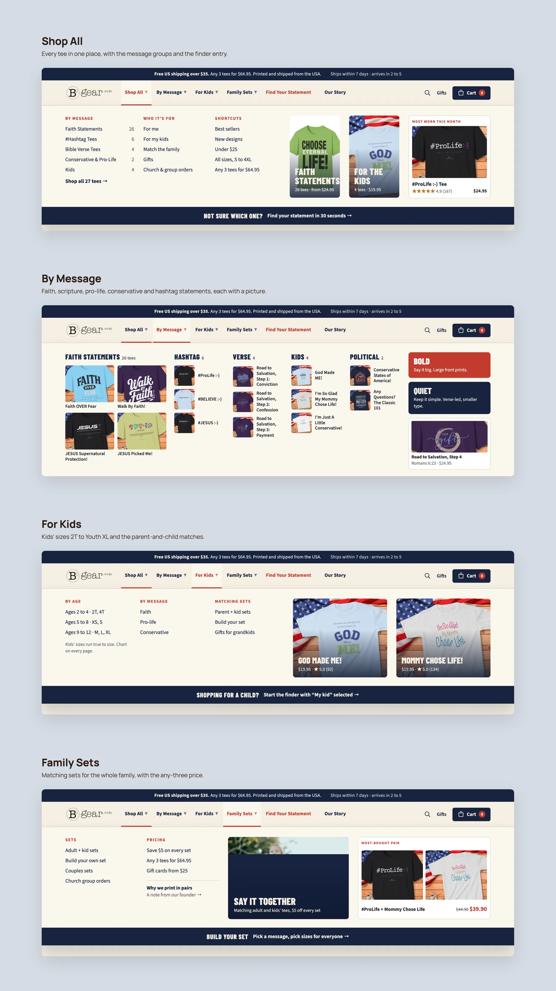 B1 Gear Store concept redesign: Mega menu, every panel open