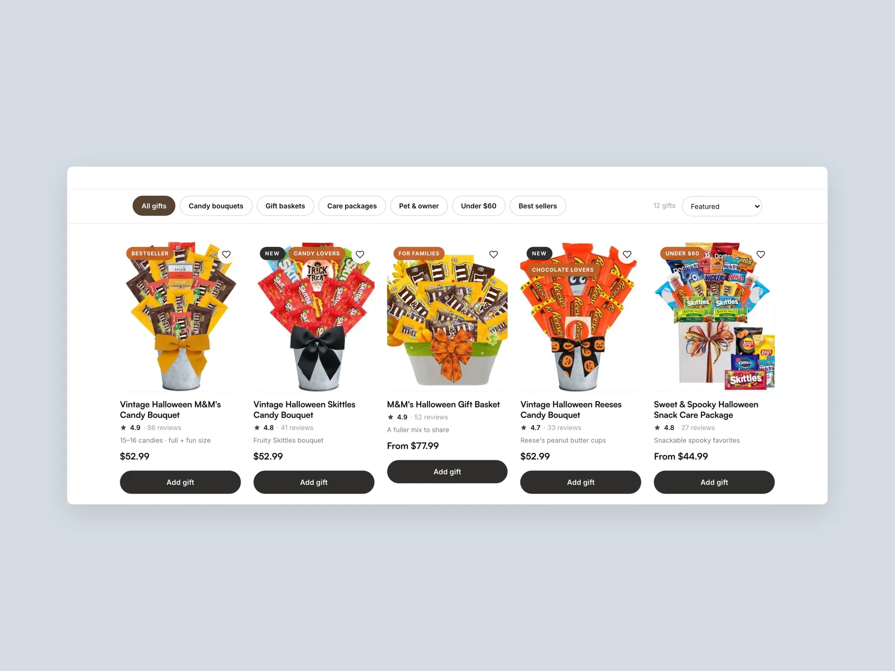 Bisket Baskets concept redesign: Collection page: filters and first row