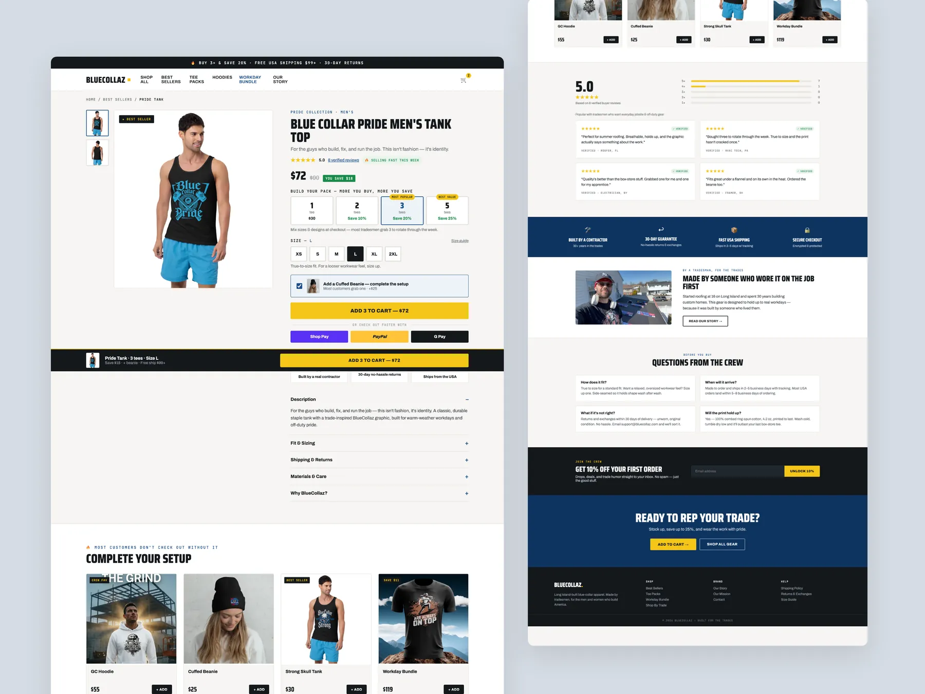 BlueCollaz concept redesign: Product page, two tall columns