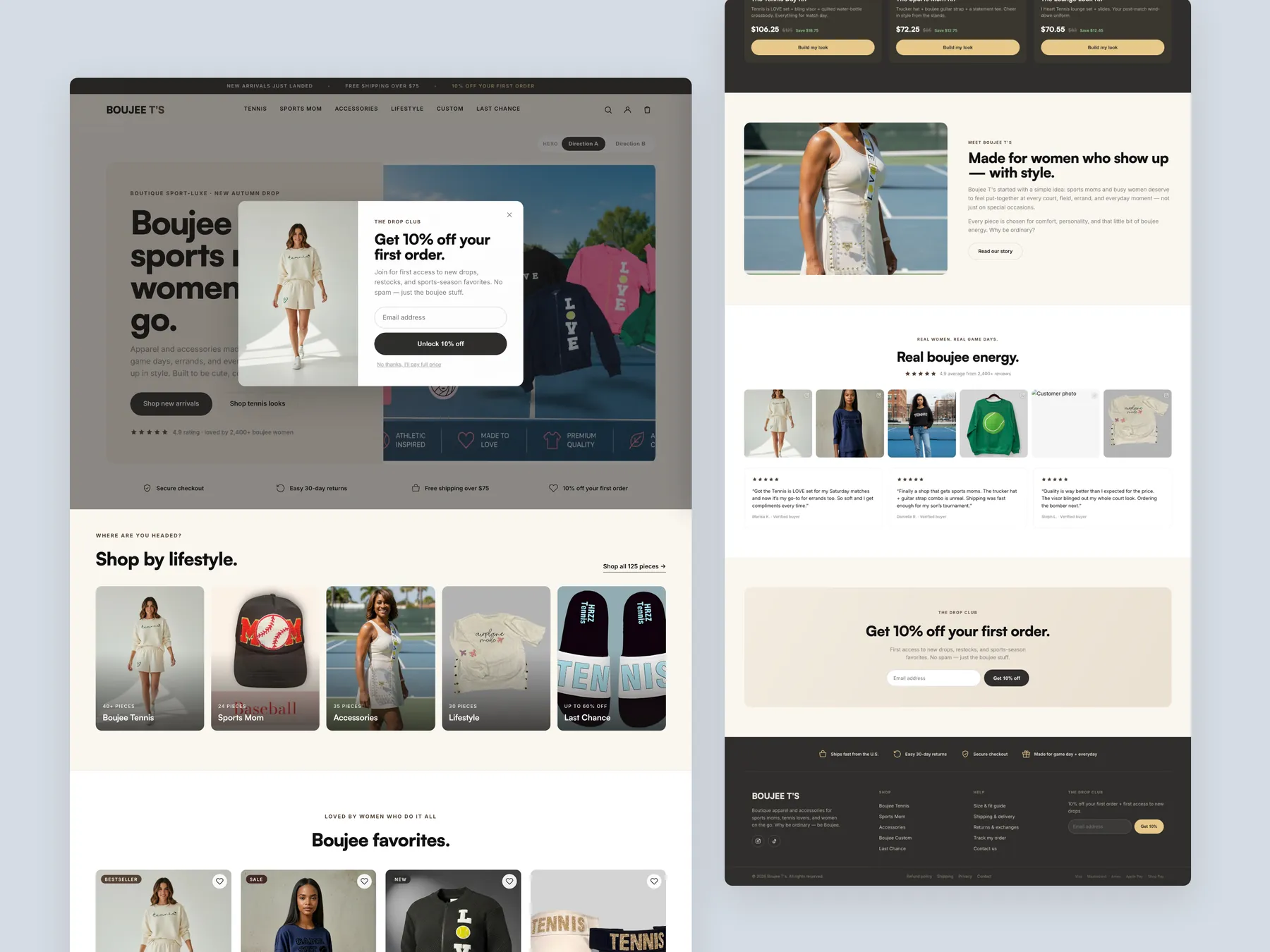 Boujee Ts concept redesign: Homepage, two tall columns