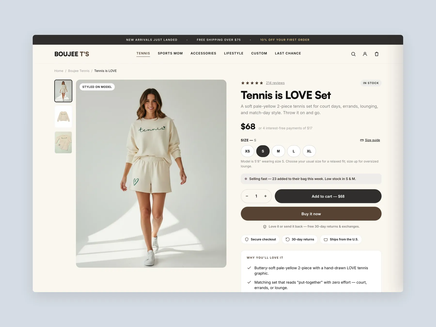 Boujee Ts concept redesign: Product page first screen: header and buy box
