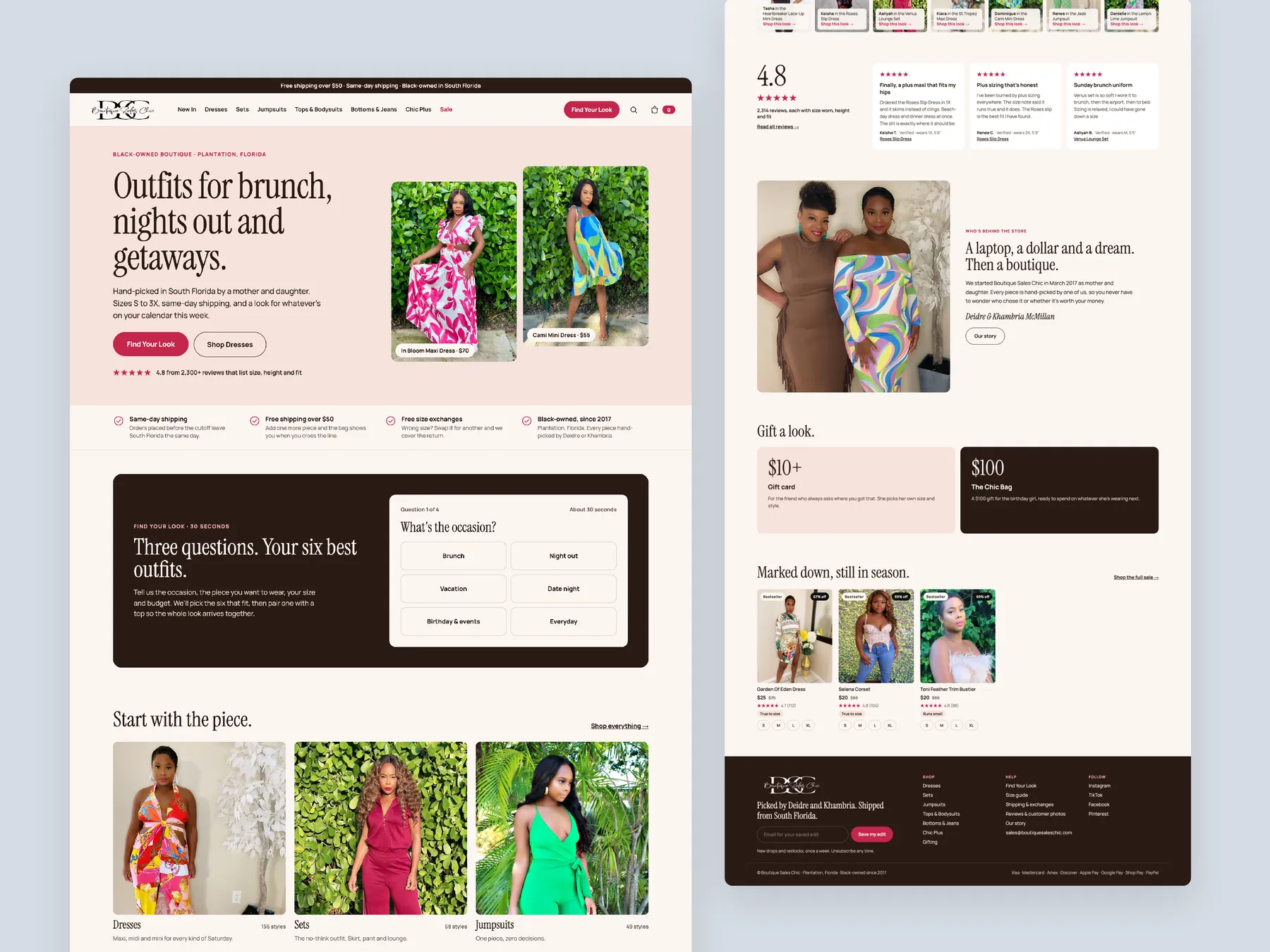 Boutique Sales Chic concept redesign: Homepage, two tall columns