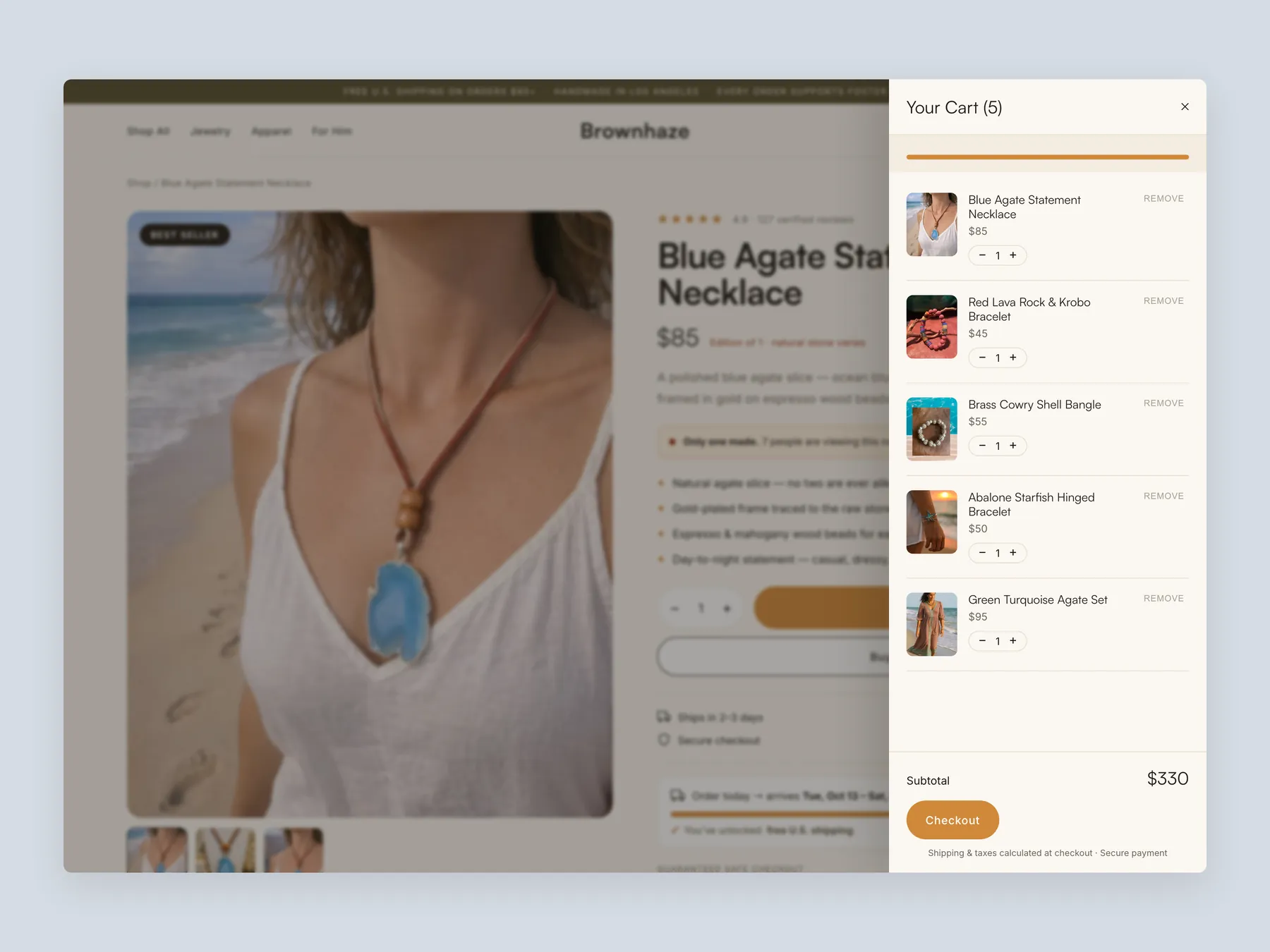 BrownHaze concept redesign: Cart slide over open over the product page, whole screen