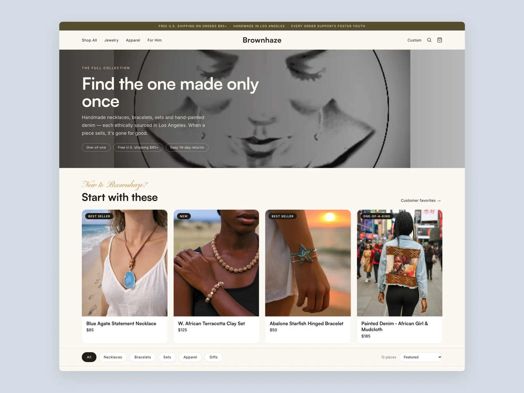 BrownHaze concept redesign: Collection page first screen: header, first row, filters