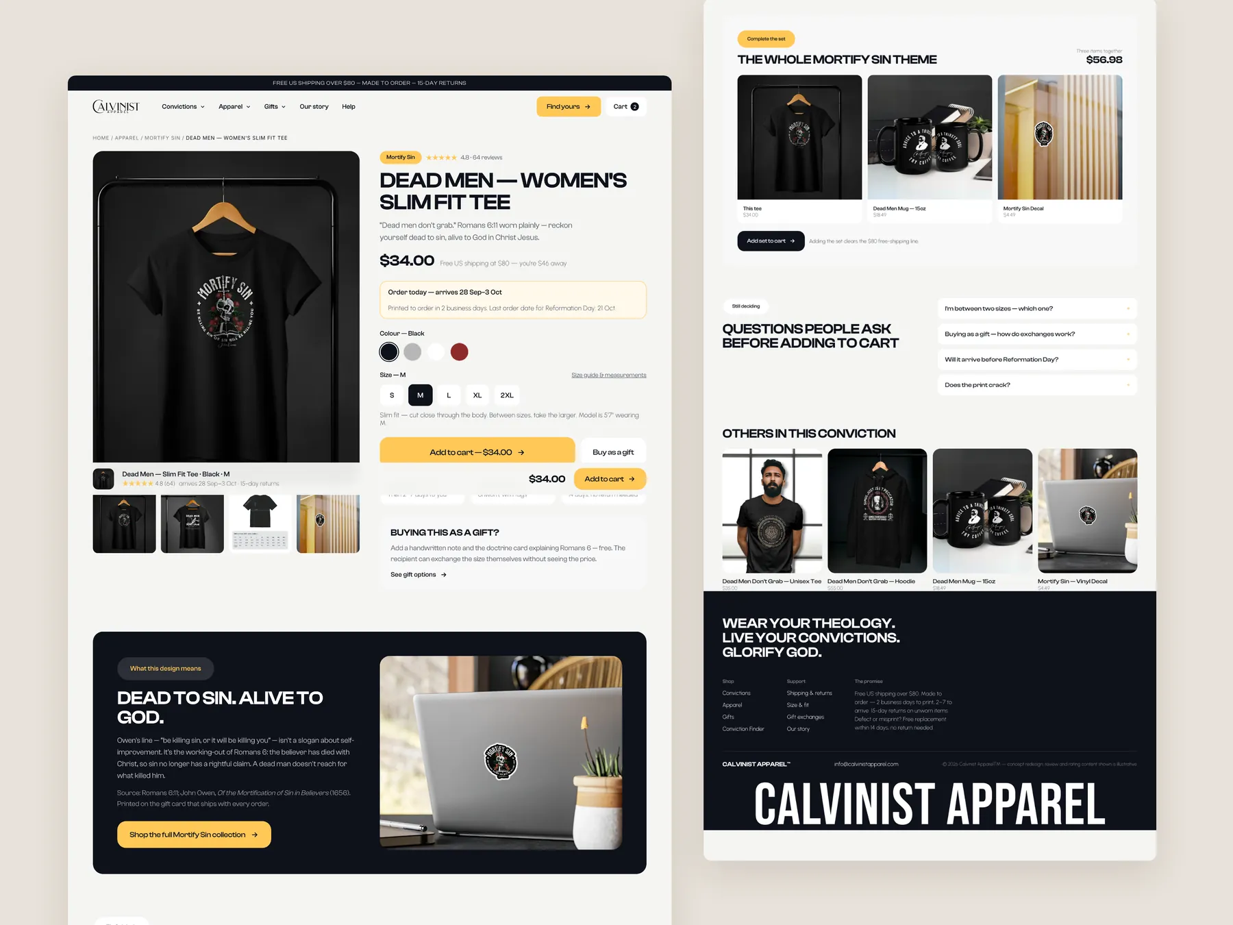 Calvinist Apparel concept redesign: Product page, two tall columns
