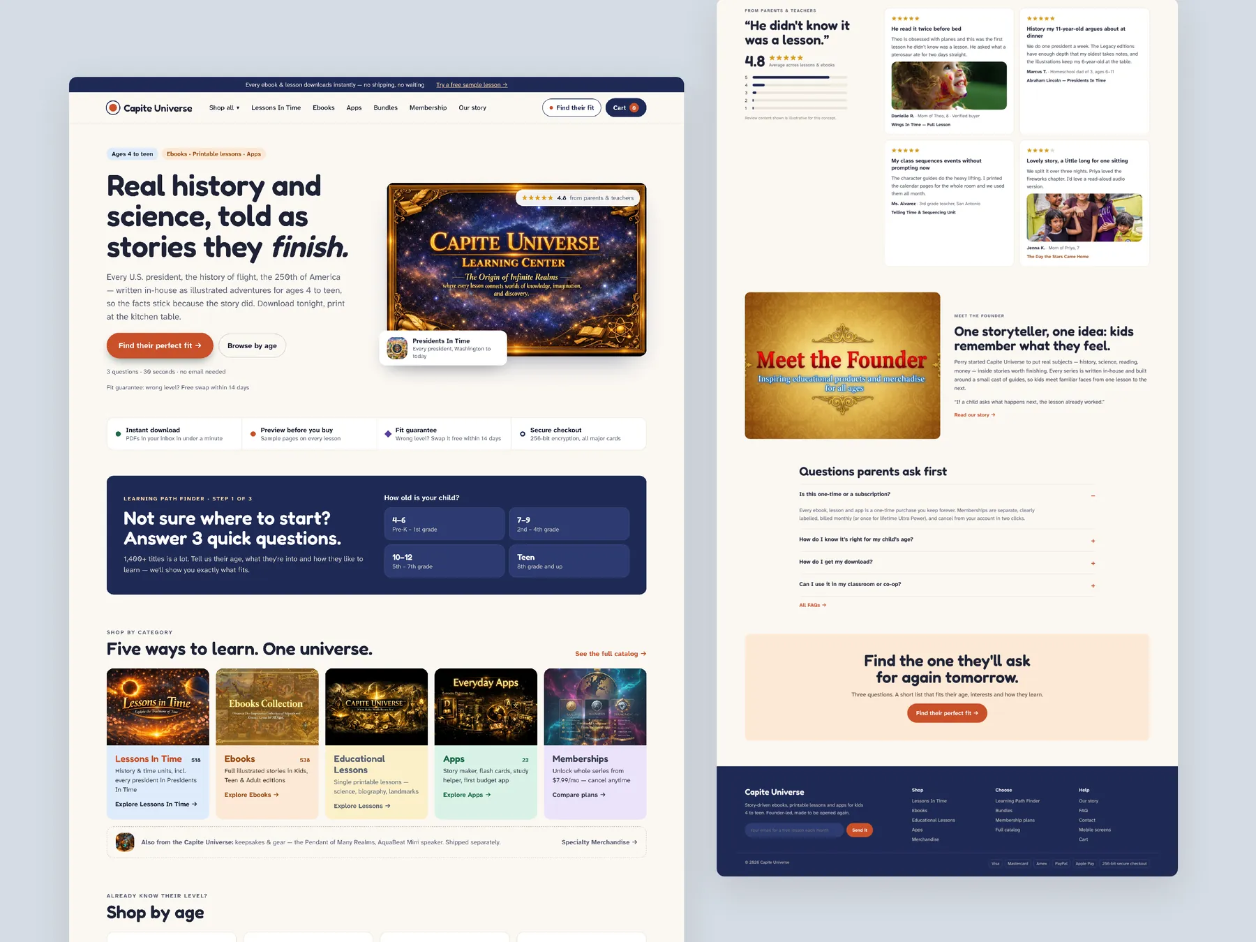 Capite Discoveries concept redesign: Homepage, two tall columns
