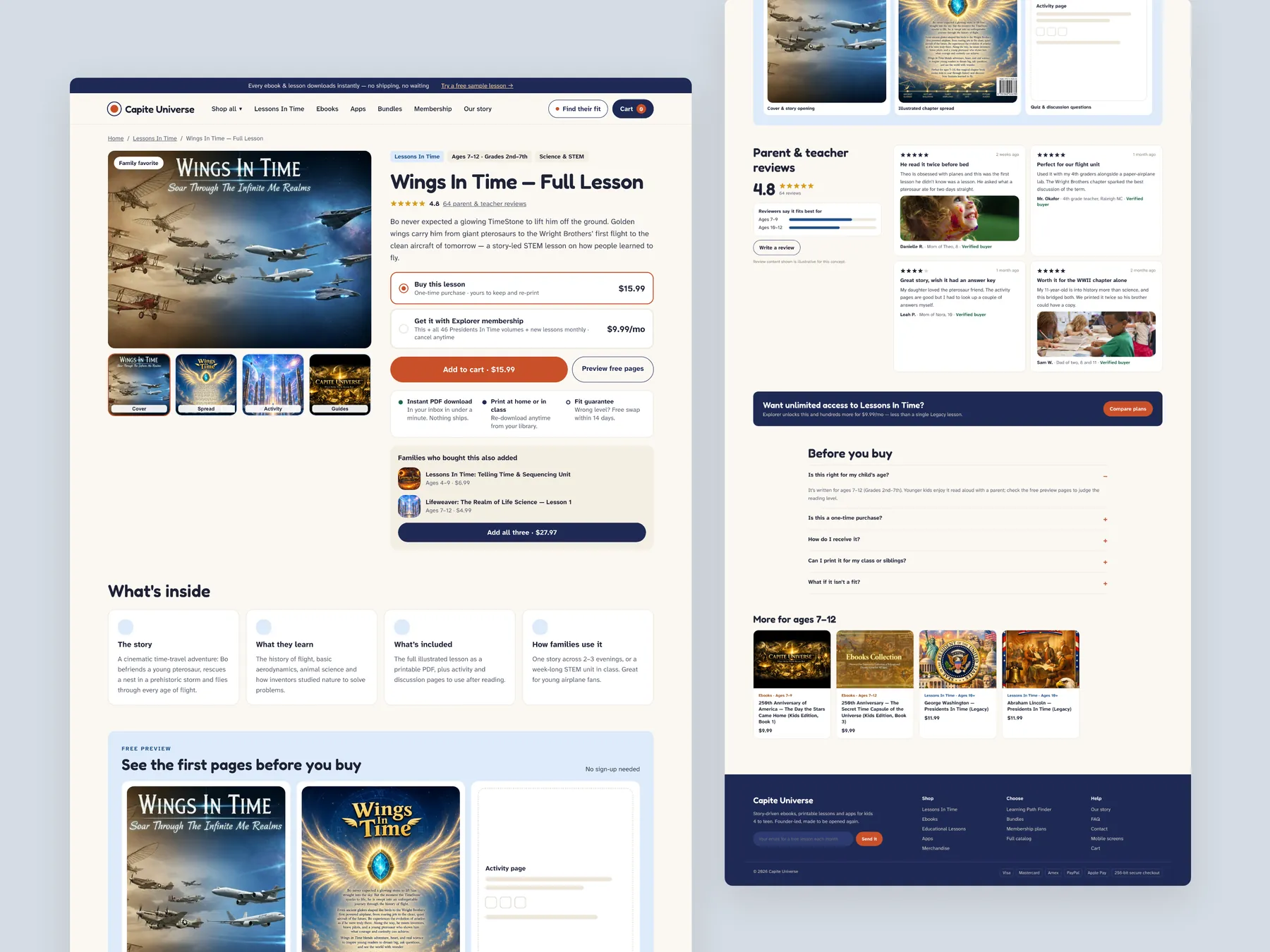 Capite Discoveries concept redesign: Product page, two tall columns