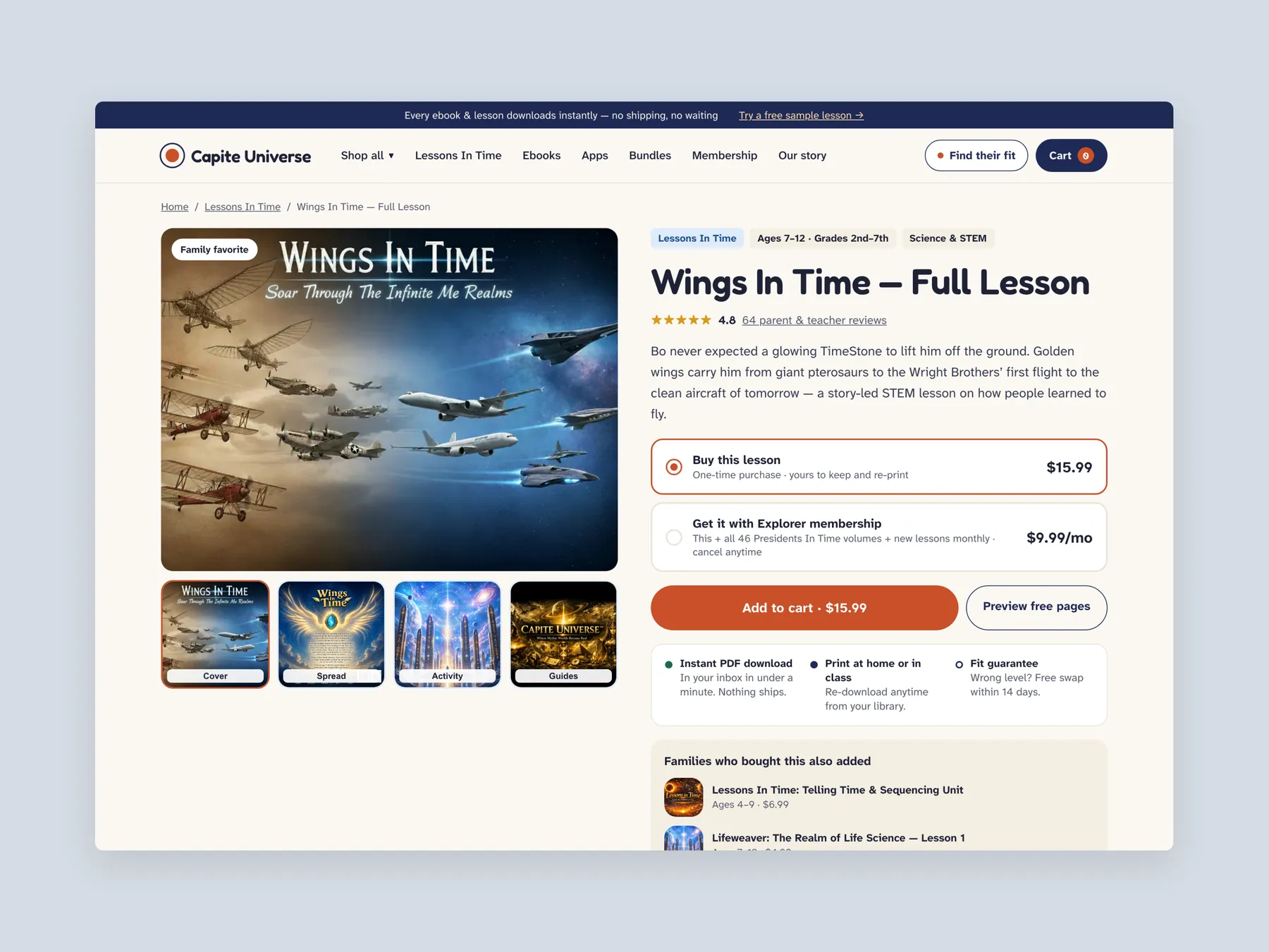 Capite Discoveries concept redesign: Product page first screen: header and buy box